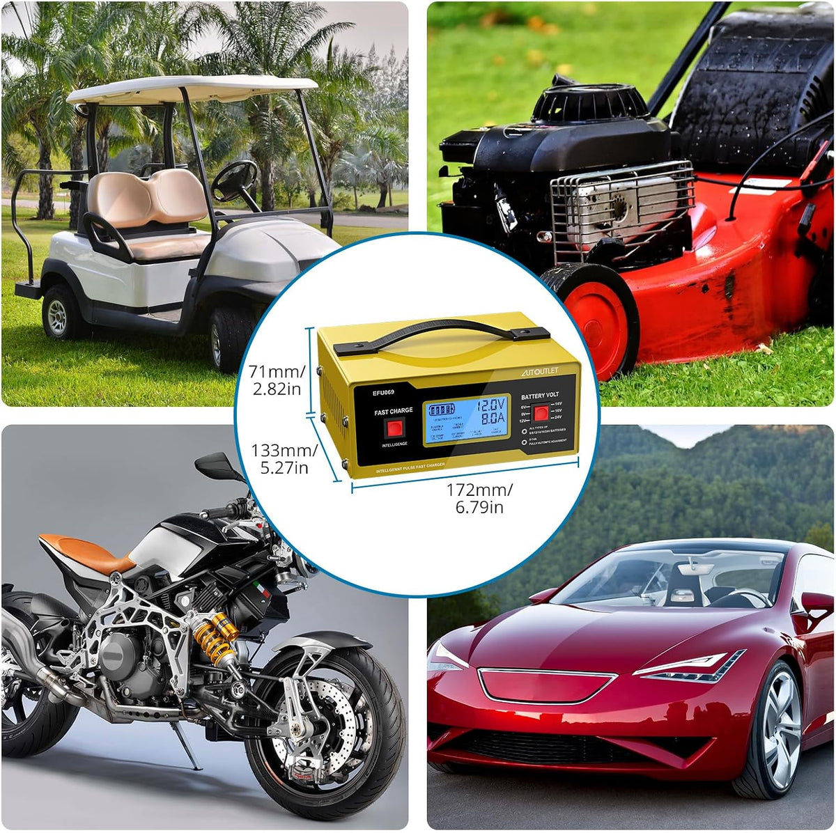 AUTOUTLET Upgraded 6/8/12/14/16/24V Battery Charger Automotive Smart Car Battery Charger and Trickle Maintainer 0-14A Fully Automatic with Cable Clamps for Lead-Acid Batteries(NOT Lithium Battery)