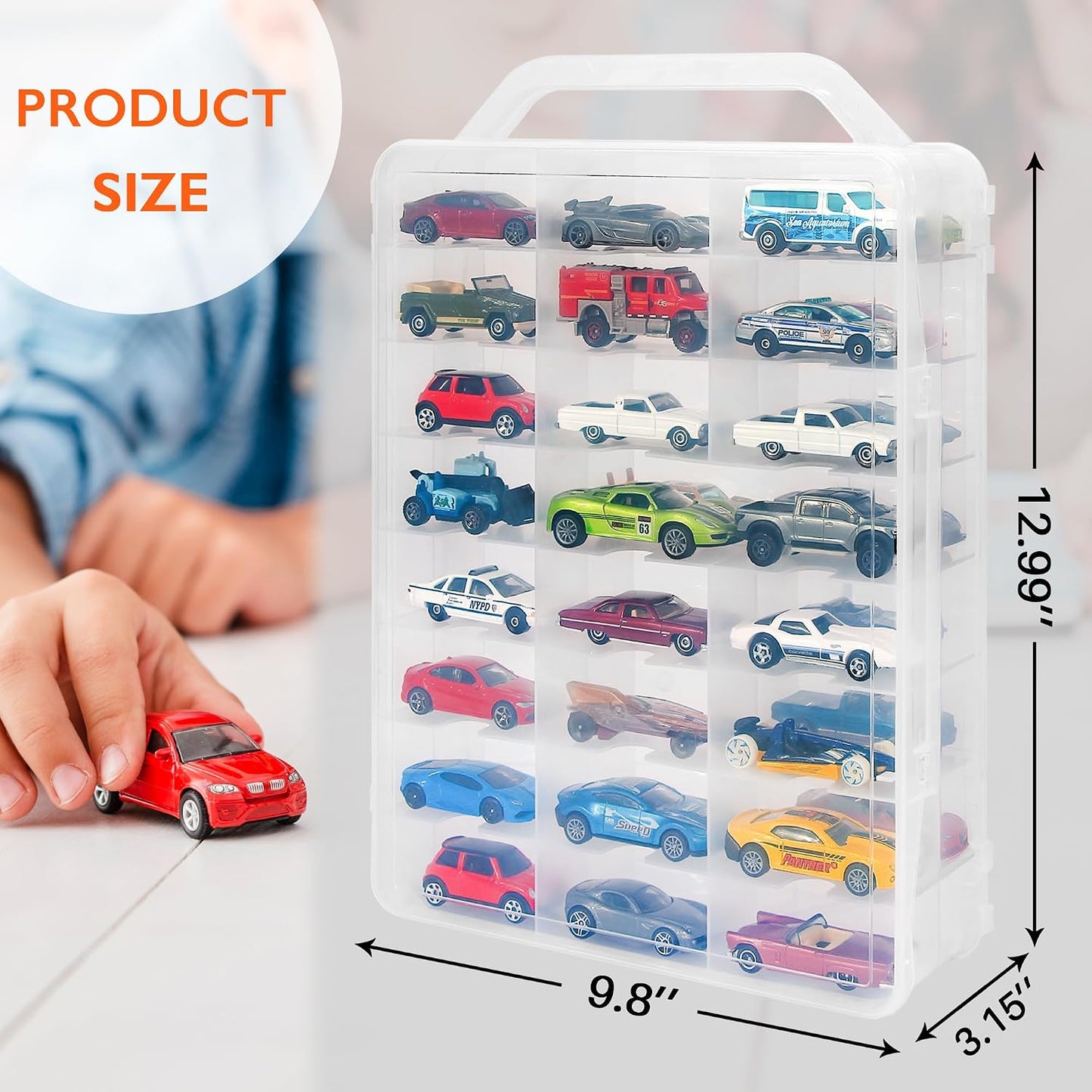 Double Sided Toy Car Storage Case for 48 Diecast Cars, Matchbox Cars, Small Dolls, Portable Storage Case for Toy Cars, Matchbox Cars with 46 Slots, Case Only