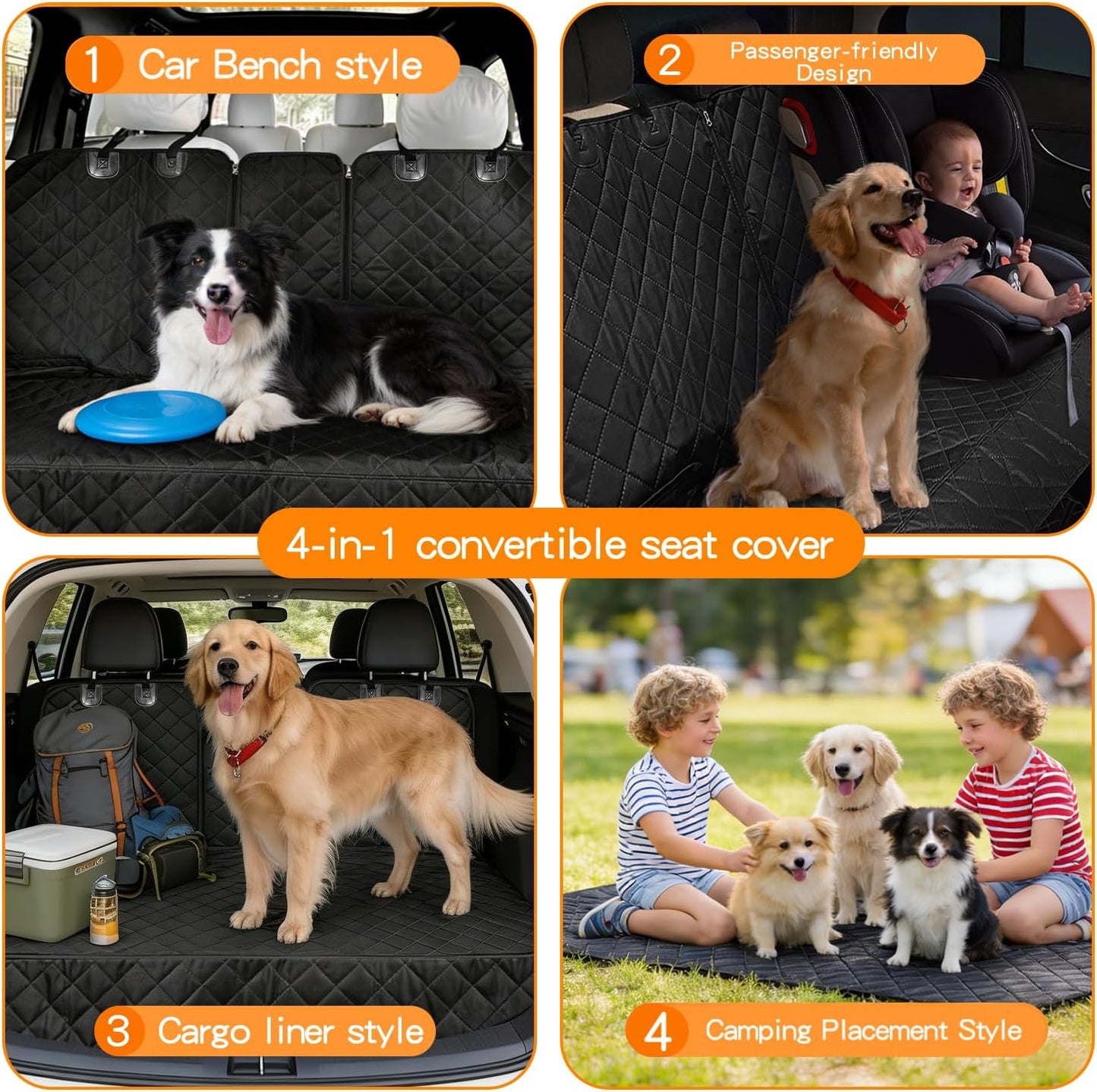 Dog Car Seat Cover for Back Seat, Waterproof & Scratch-Proof Pet Seat Protector, Nonslip Dog Seat Cover for Back Seat, Universal Fit for Cars, Trucks & SUVs, Standard Size