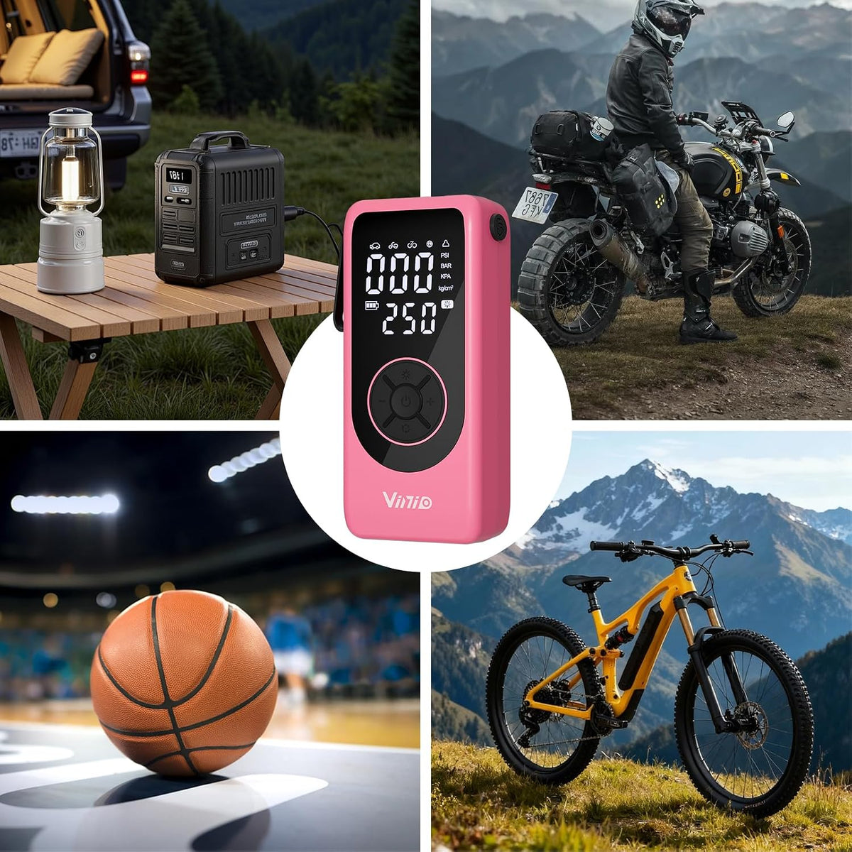 Vinid Tire Inflator Portable Air Compressor, 6000mAh Battery with Cigarette Lighter Adapter, 90W Fast Inflation, 6 Modes, Digital Display, Storage Bag & Handle, for Car Tires, Bike, Motorcycle, Ball
