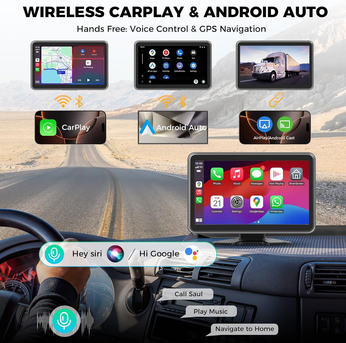 RV Truck Camera System with CarPlay & Android Auto,4 Channel HD1080P IP68 Wired Backup Camera for Semi Trucks, RVs, Trailers, 10'' Touch Screen with DVR Recording & 64GB Micro SD Card.