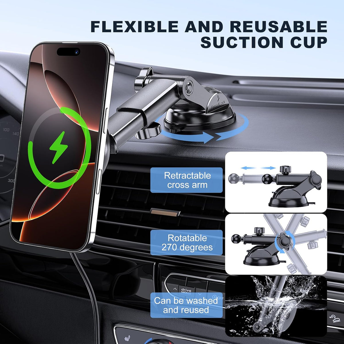 for Mag-Safe Car Mount Charger Dash Windshield Vent Magnetic Phone Holder