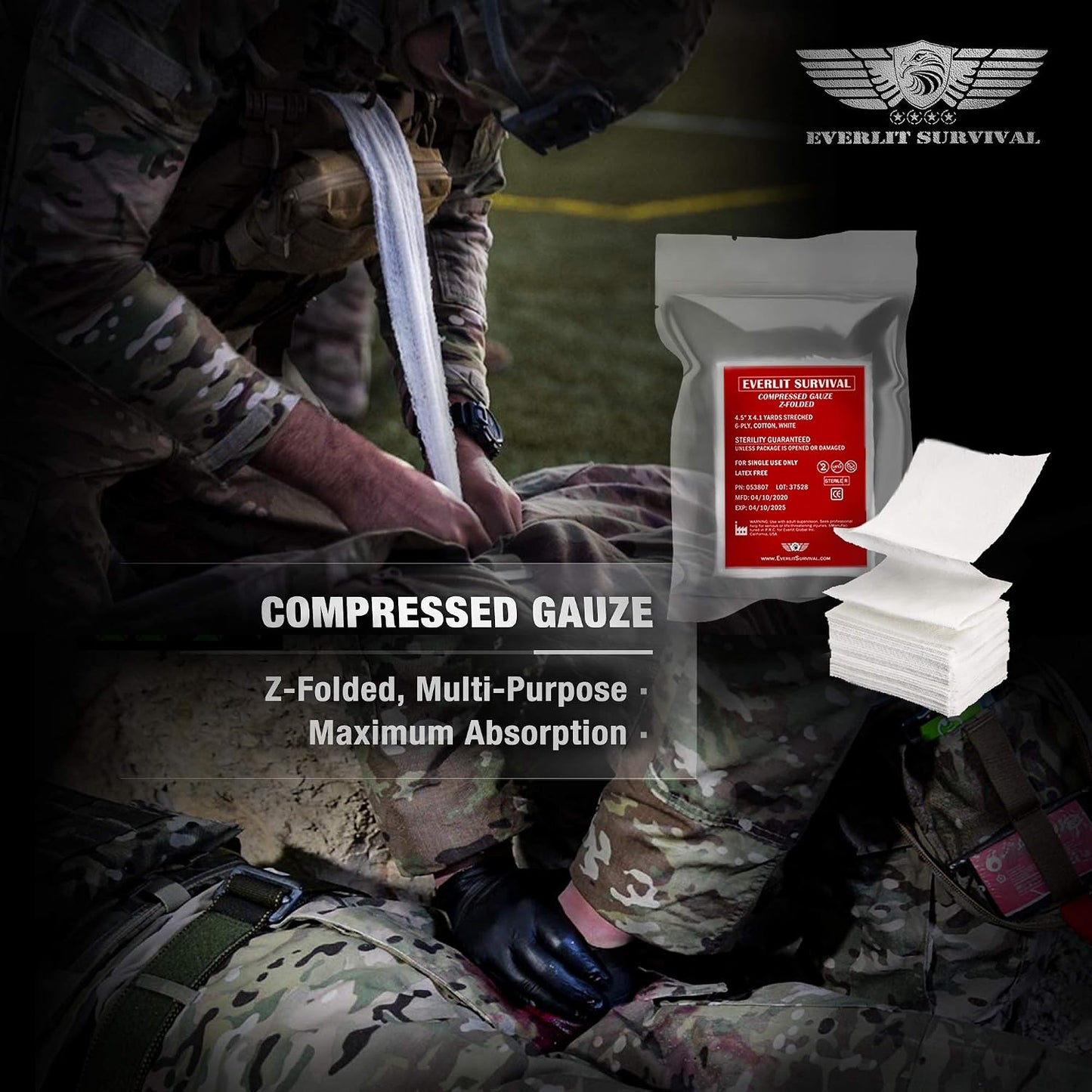 EVERLIT Emergency Trauma Kit, CAT GEN-7 Tourniquet 36" Splint, Military Combat Tactical IFAK for First Aid Response, Critical Wounds, Severe Bleeding Control (Tan)