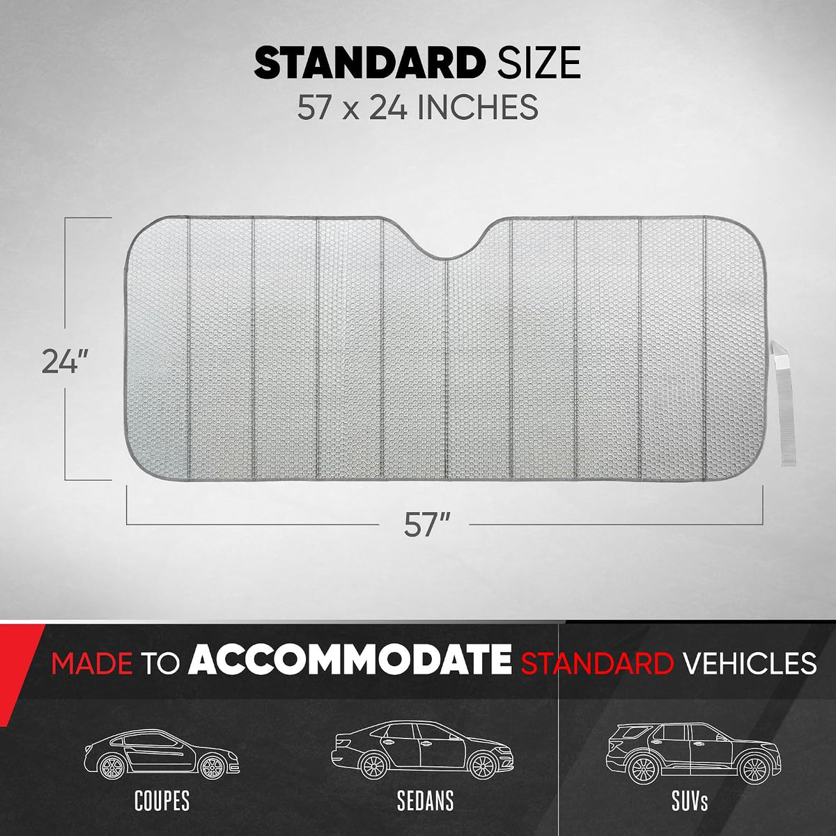 BDK Car Windshield Sun Shade - Standard Size Windshield Sun Shade Accordion Folding Style for Front Windshield - Heatshield Sunshade for Truck, SUV, & Van Car Window Shades Front Windshield - 57 x 24