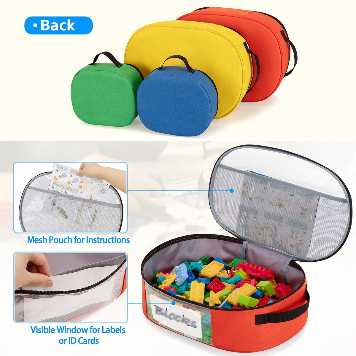 Rexmica 4 pcs Toy Storage Organizer Travel Bag for Building Bricks