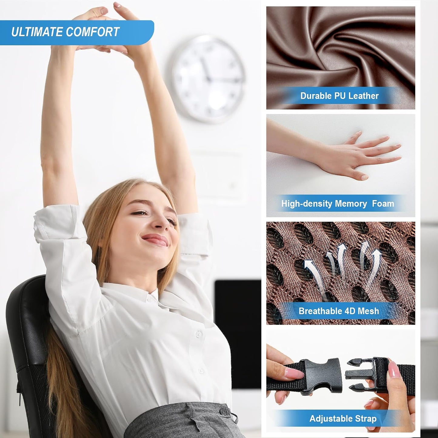 Lofty Aim Lumbar Support Pillow for Car, Car Seat Back Support for Driving | Memory Foam Car Lumbar Support for Driving, Car Back Cushion, Adjustable Straps, Lower Back Pillow, Breathable 4D Mesh, Brown