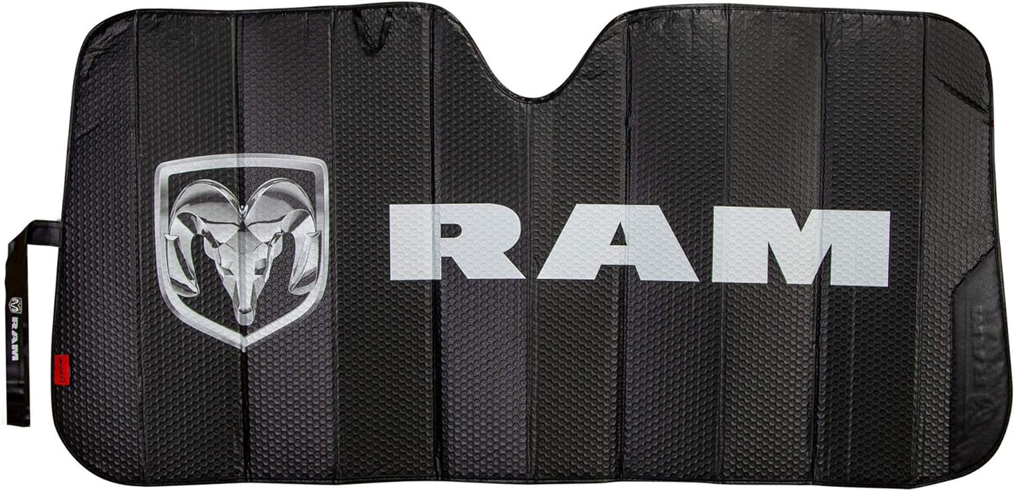 Plasticolor 003860R01 RAM Logo Black Matte Finish Front Windshield Accordion Sunshade