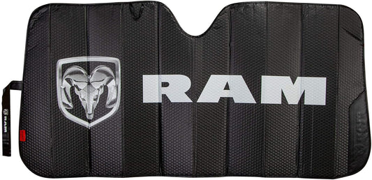 Plasticolor 003860R01 RAM Logo Black Matte Finish Front Windshield Accordion Sunshade
