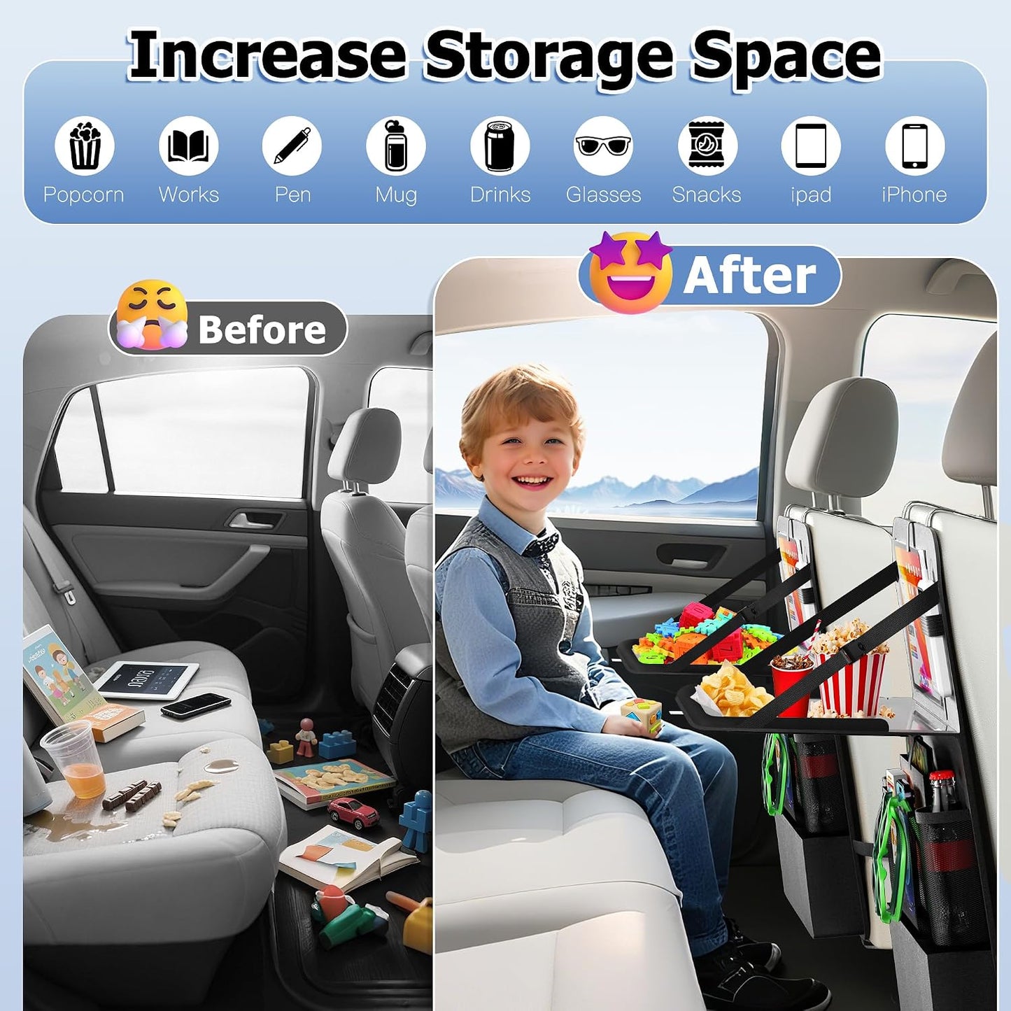 KaiCross Backseat Car Organizer with Upgraded Foldable Tray, Car Seat Organizer for Kids, Travel Accessories with 9 Storage Pockets,Car Seat Organizer Backseat with Touch Screen-1 Pack