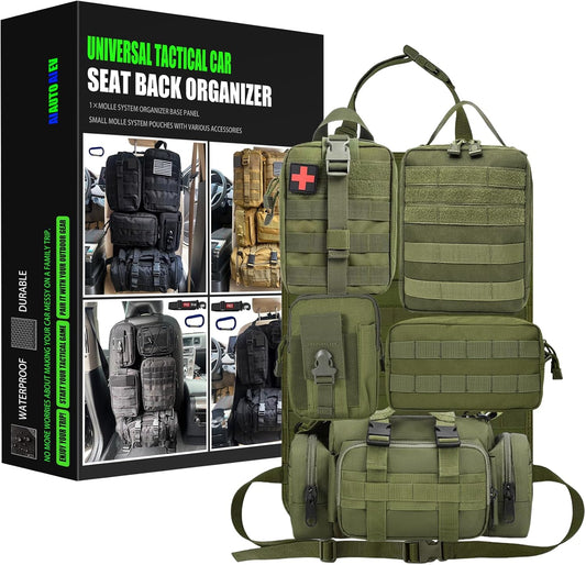 7 PACK Tactical Seat back organizer Truck organizer With 6 Detachable Pouches Universal For Car Truck Ford Jeep Military-Grade Heavier Panels With Multi-functional Packs (Army green)