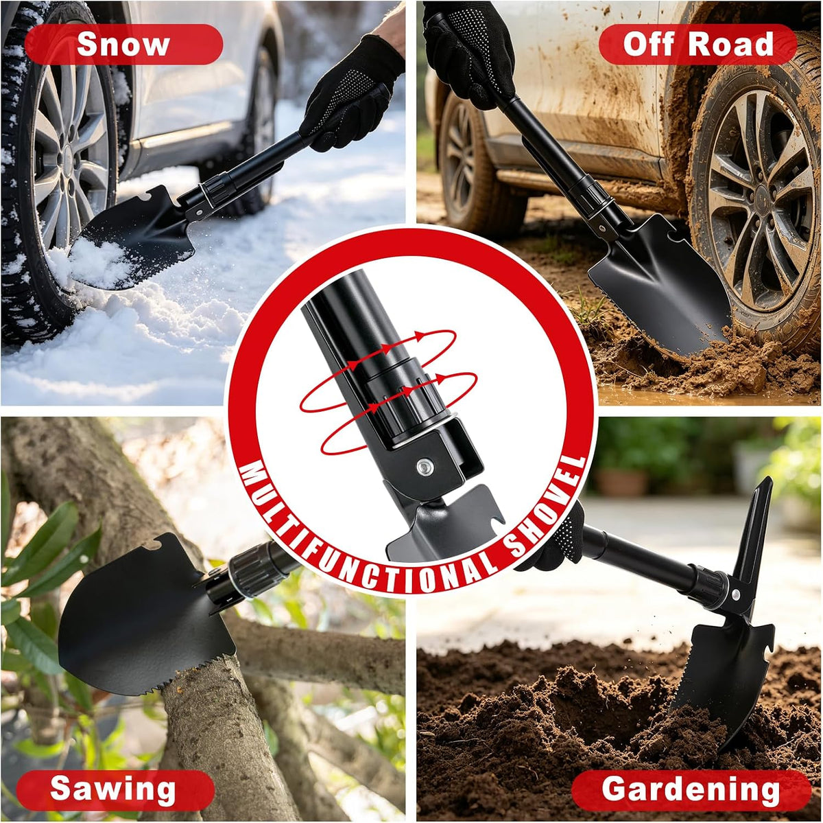 Car Roadside Emergency Kit with Jumper Cables, Shovel, 10-in-1 Tool Set