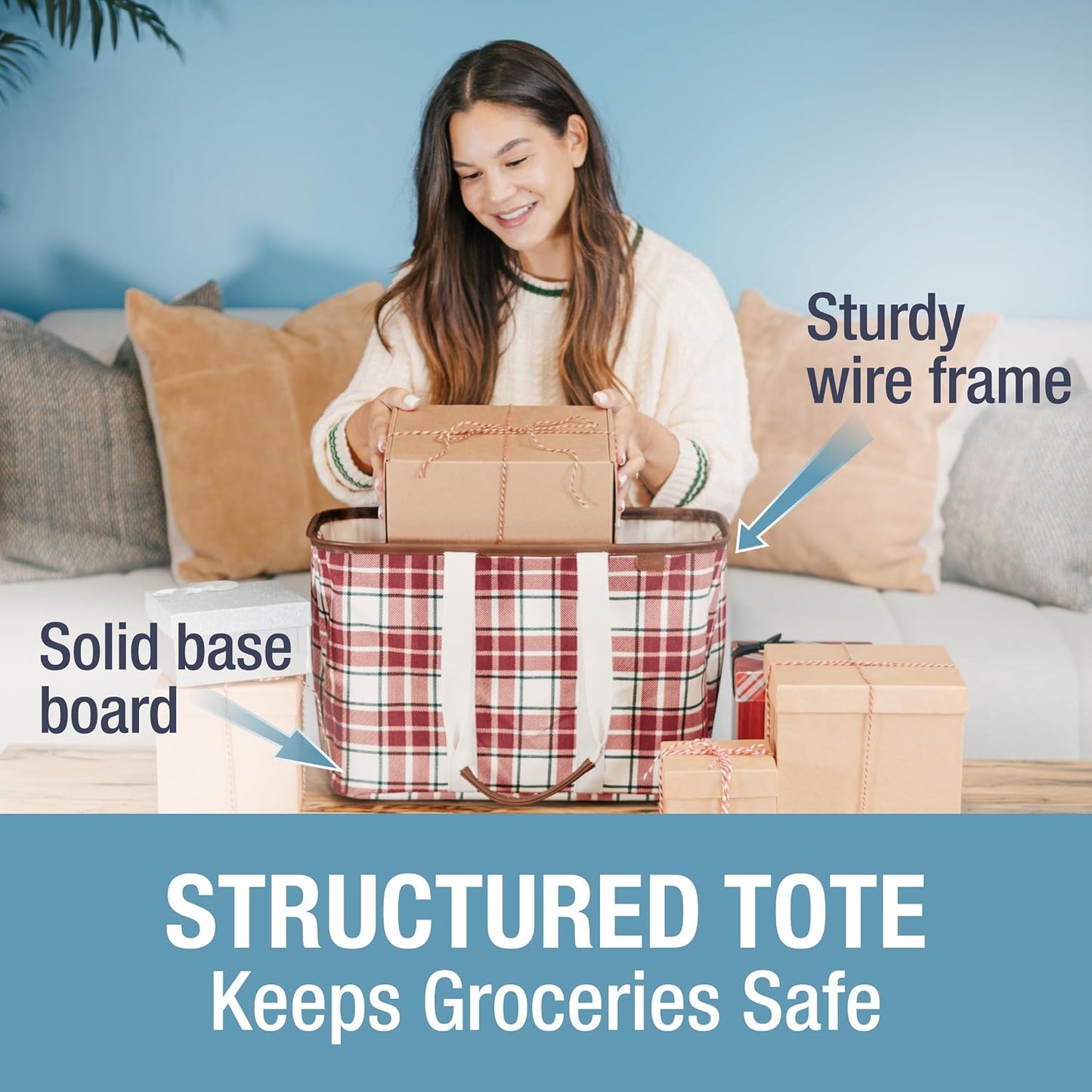 CleverMade Collapsible LUXE Tote, 30L Foldable Grocery Shopping Bag, Reusable
