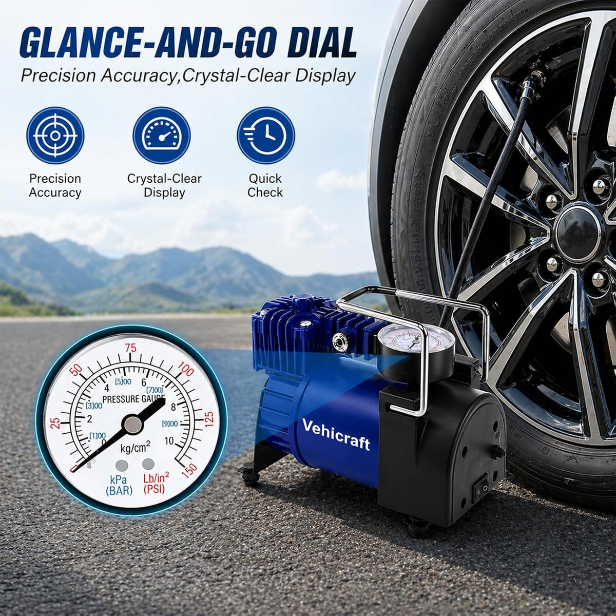 Tire Inflator Portable Air Compressor up to 150 PSI, 12V Portable Air Pump with Portable Bag, Metal Air Pump for Bicycle, Motorcycle, Car, SUV, Blue