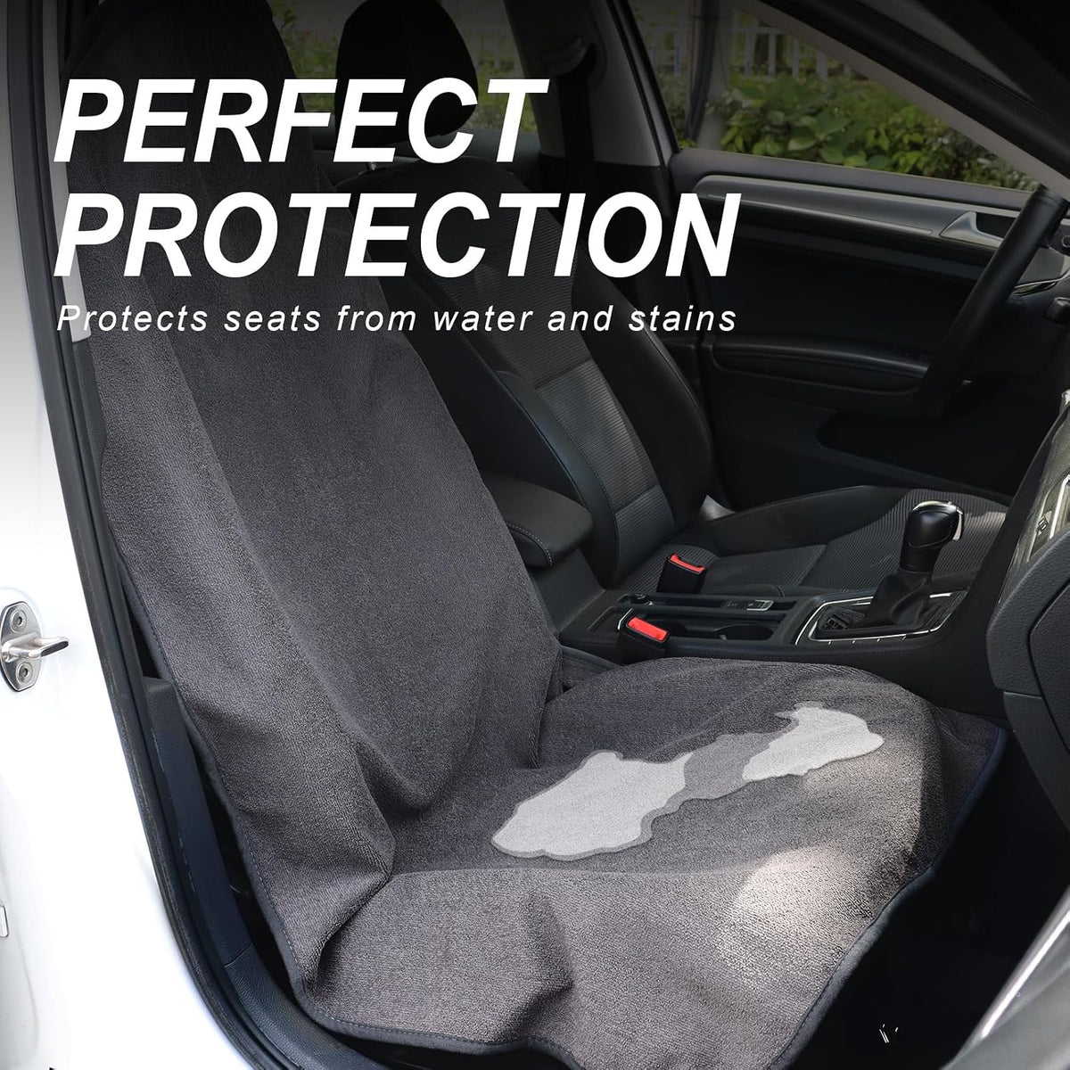 Sweat Towel Car Seat Cover Protector Front Seats for Gym Workout, Running, Swimming, Beach and Hiking, Waterproof Universal Seat Cover for Car, Trucks, Van & SUV (1, Pure Grey, Front)