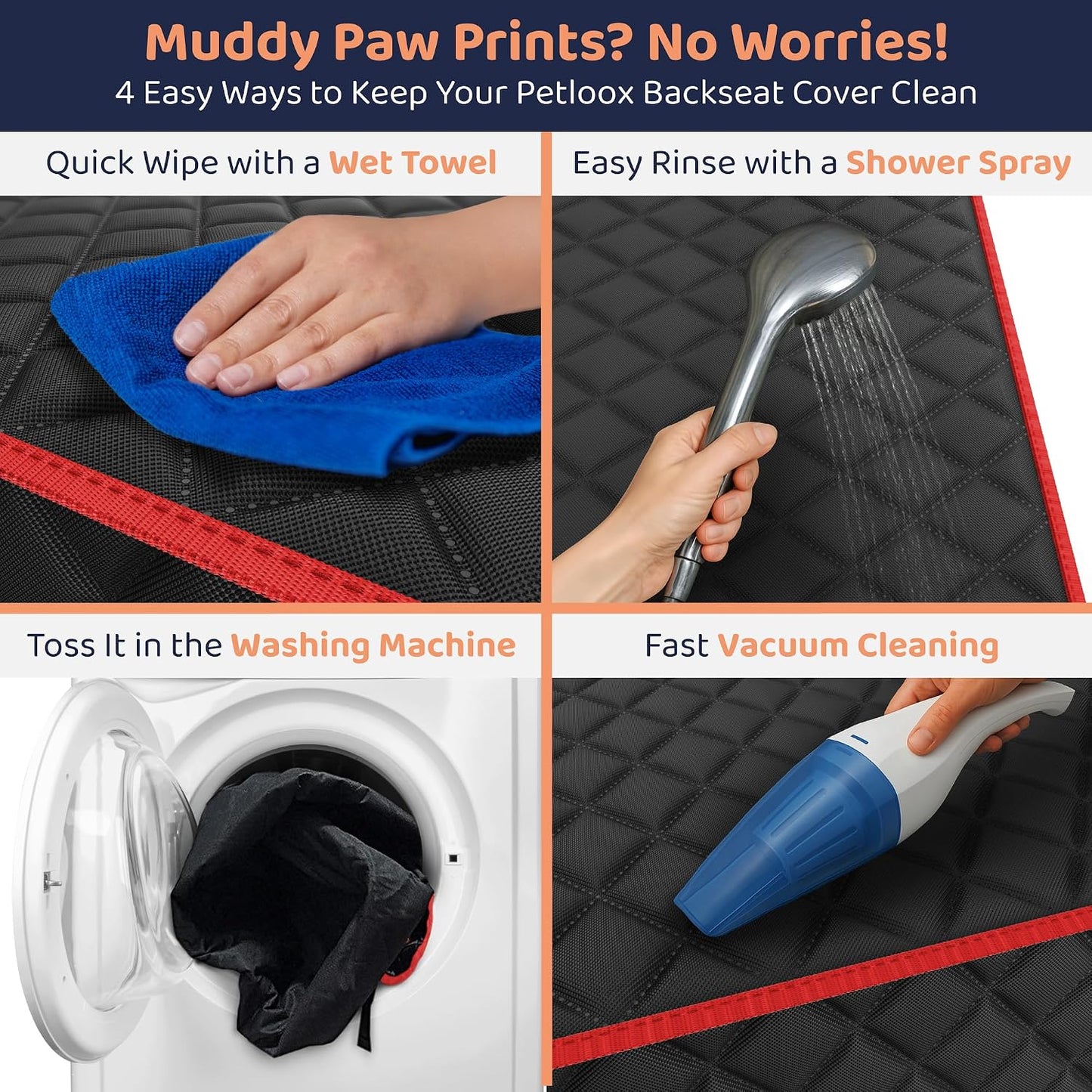 Petloox Dog Car Seat Cover for Back Seat, Waterproof Hammock for Car, SUV & Truck, Non-Slip Backseat Cover for Dogs, Heavy-Duty Dog Hammock Style Seat Protector Pets, Easy to Install & Clean
