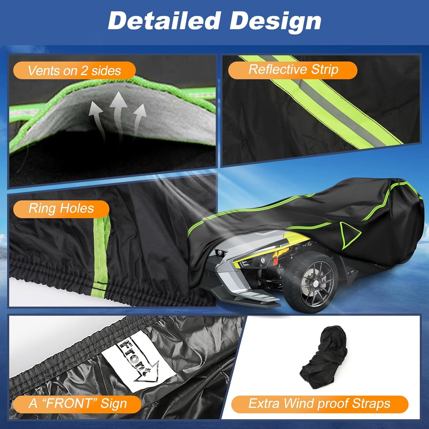 QUNSUNUS Cover for Polaris Slingshot 2015-2026, Waterproof Slingshot Cover with Air Vent, All Weather Cover with Straps and Elastic Edges for Wind, Sun, UV and Dust Protection