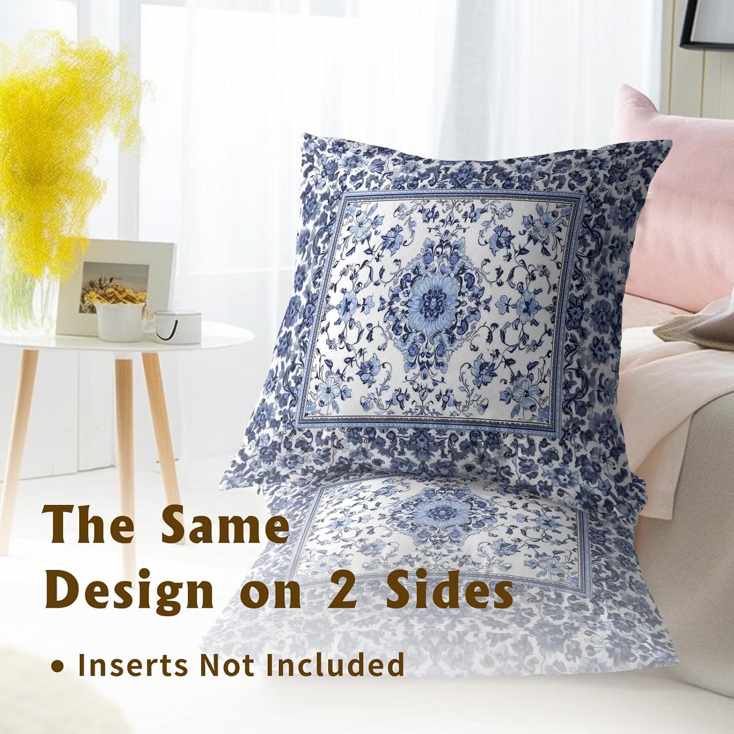 Giwawa Boho Floral Pillow Covers 16x16 Inch Blue Leaves Decorative Pillow Cases Set of 2 Square Throw Pillows for Cushion Sofa Couch Outdoor Decor
