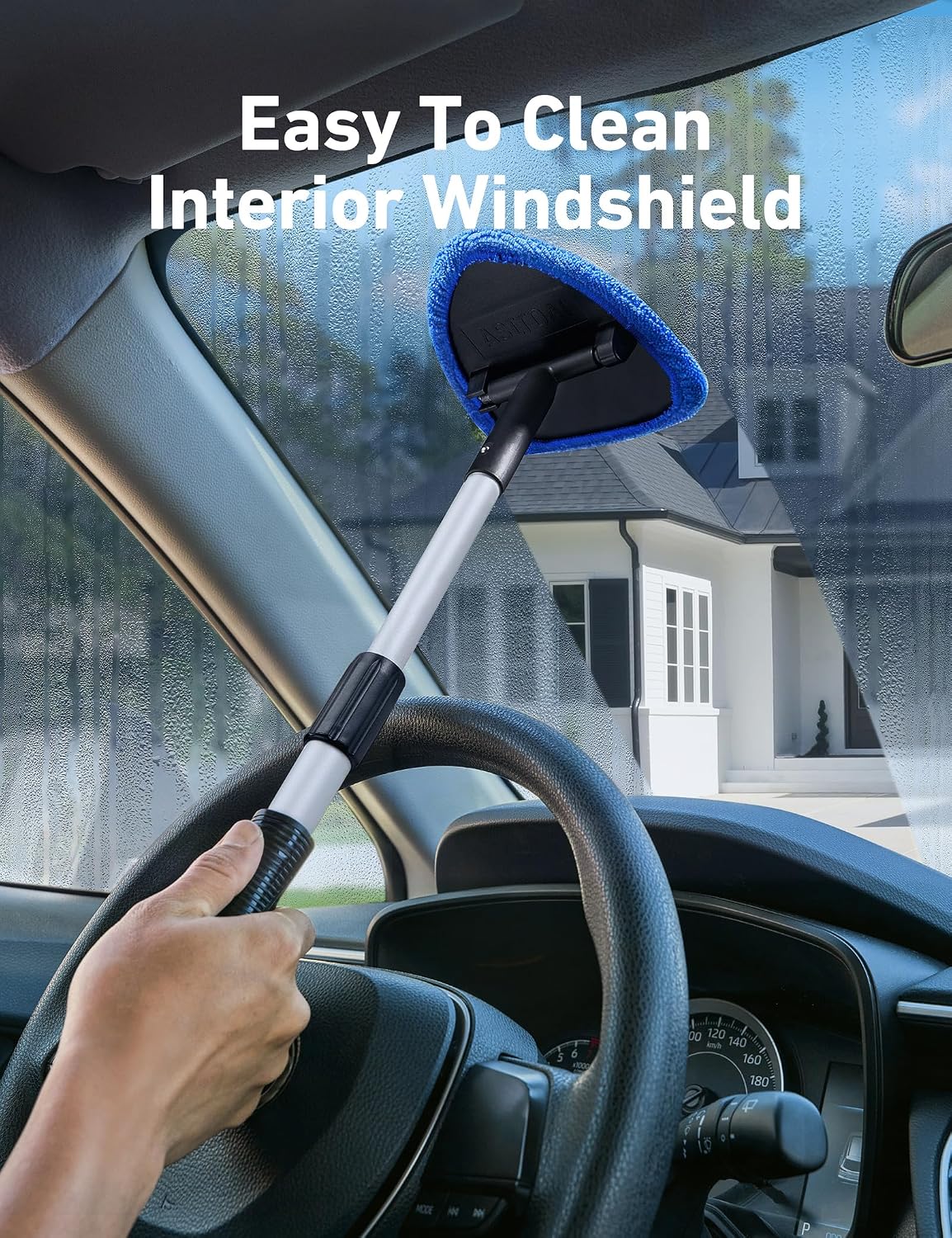 AstroAI 21" Extra-Long Windshield Cleaner Tool, Car Interior Detailing Cleaning Kit with Extendable Handle and 4 Upgraded Reusable Microfiber Pads, Auto Glass Wiper Brush Kit for Cars, Blue