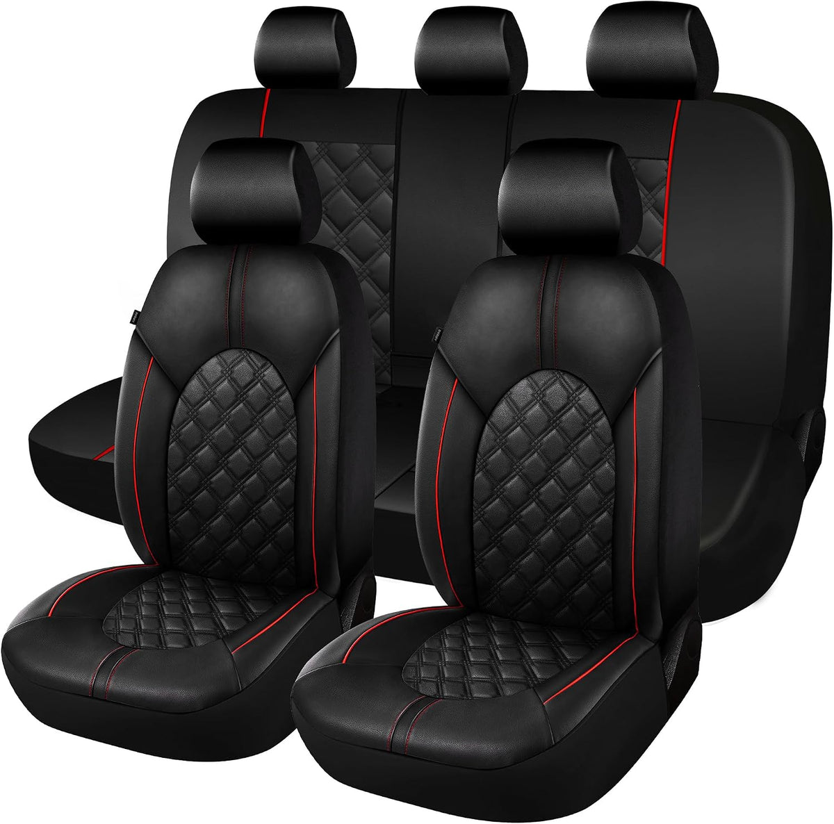 CAROMOP Luxury PU Leather Car Seat Covers Front Set, Anti-Stain Waterproof Automotive Seat Covers for Cars, Universal Car Interior Covers Seat Protectors for SUVs Pick-up Trucks(Burgundy Red)