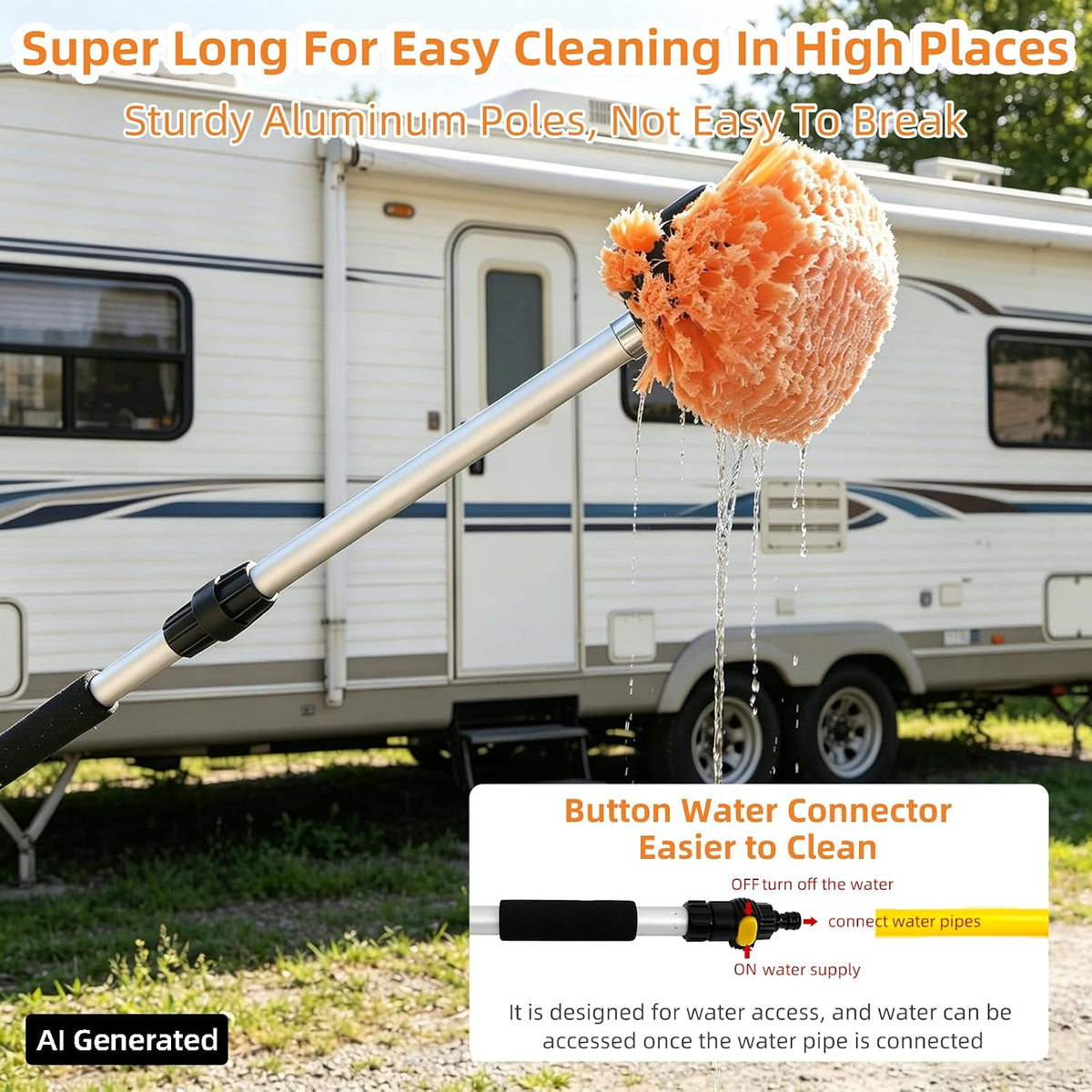70" Car Wash Brush with Long Handle, 12-Inch Flow-Thru Soft Bristle Car Washing Brush, Wheel Brush, Microfiber Cleaning Mop, Mitt, Window Squeegee, Interior Cleaning Kit, Bag, for Car SUV Truck RV