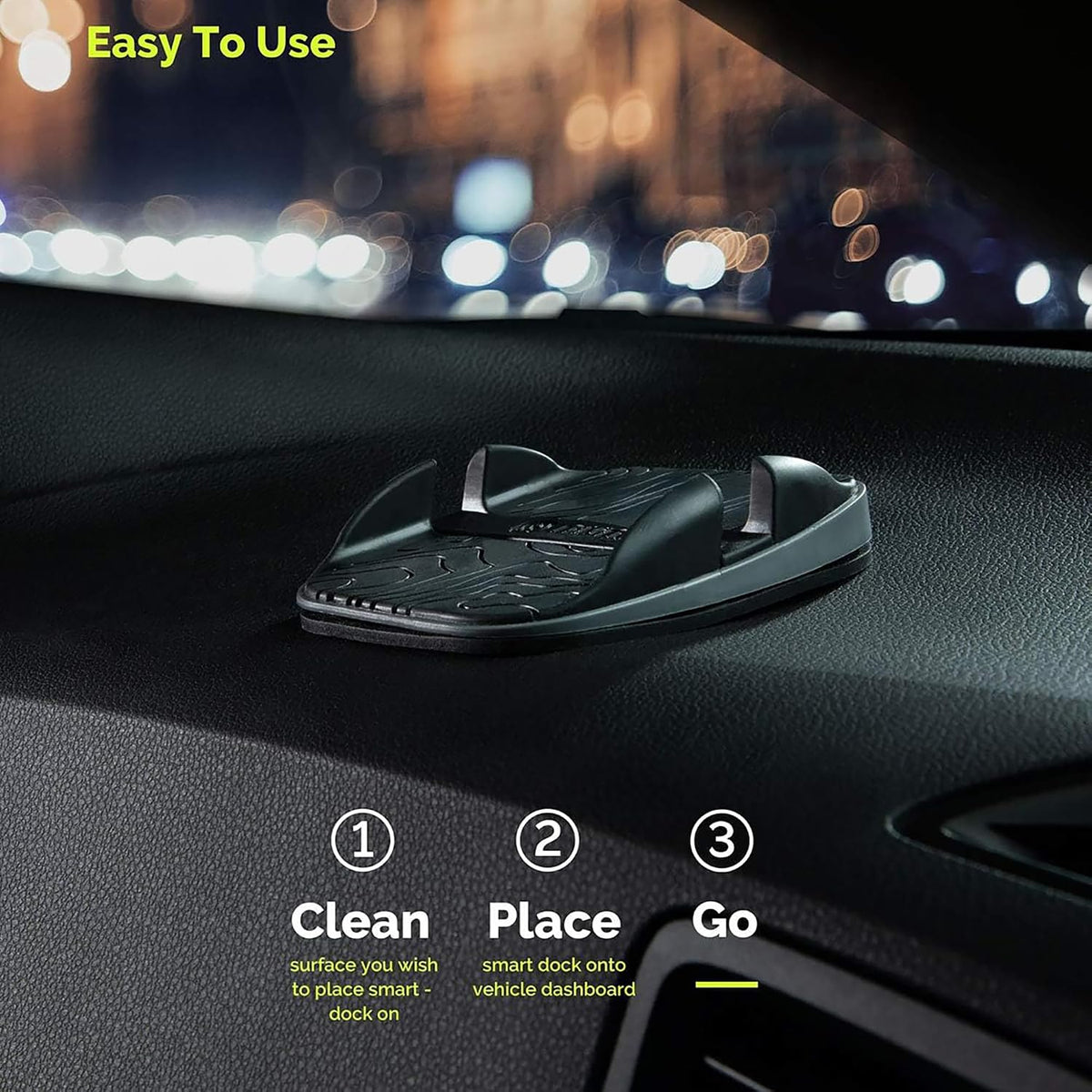 Numi Smart Dock Dashboard Cell Phone Holder - Dashboard Sticky Pad Technology - View Your Phone On Your Dash - Works with All Cars, and with All Smartphones (Black)