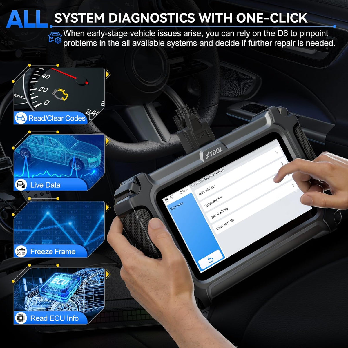 XTOOL D6 OBD2 Scanner Engine ABS SRS Transmission All System Car Scanner