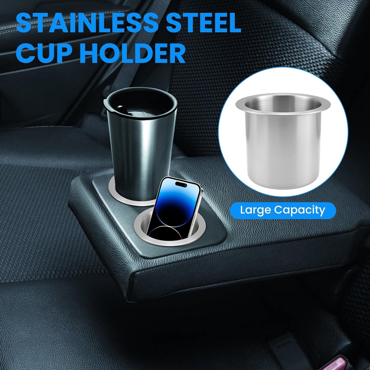 SDTC Tech 2Pcs 304 Stainless Steel Drop-in Cup Holder 3.3 Inch