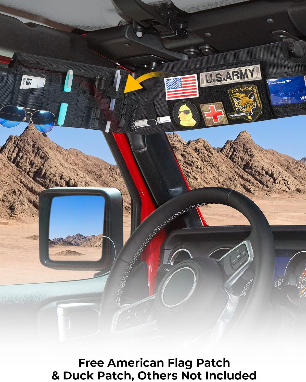 Upgraded Sun Visor Organizer Compatible with Wrangler JK 2007-2009, QMPARTS Driver's Side Front Tactical Visor Storage Cover Molle Webbing Visor Storage Holder Pouch, Multi-Pocket Net Zipper