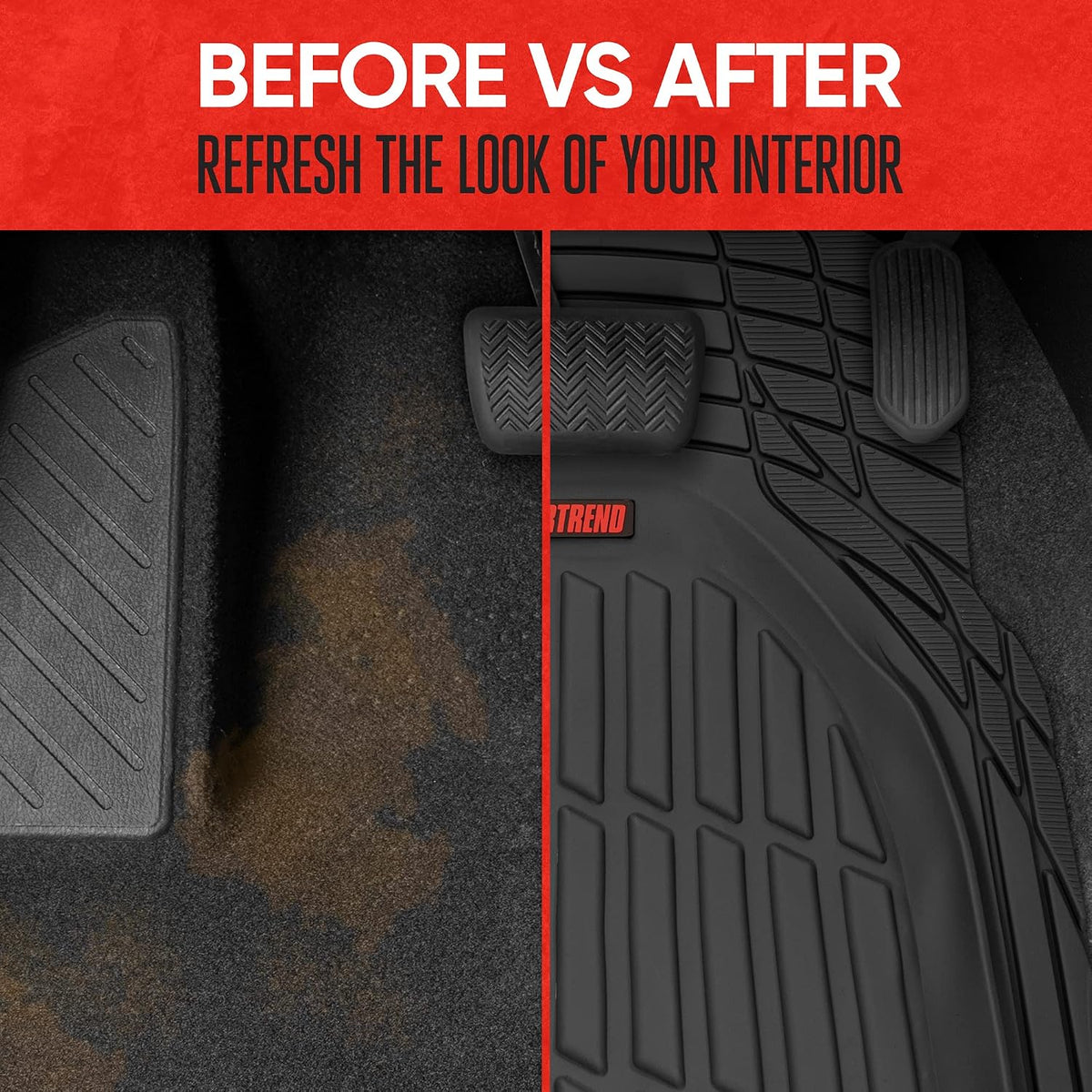 Motor Trend MT-921-BK FlexTough Tortoise - Heavy Duty Rubber Floor Mats for Car SUV Van & Truck - All Weather Protection - Deep Dish (Black)