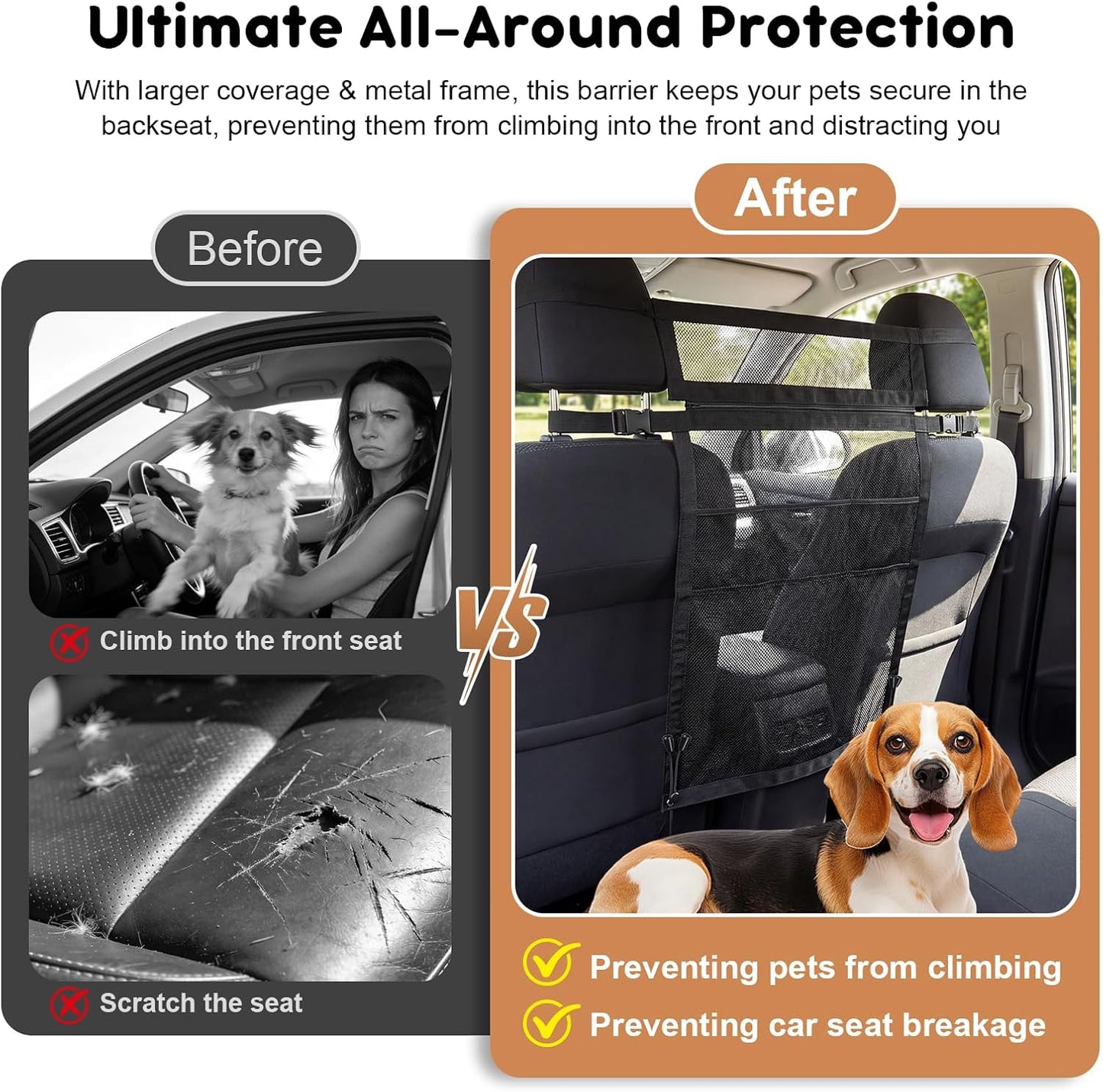Dog Car Barrier with Mesh Organizer,Pet Safety Divider, Dog Net Easy Install for Cars & SUV,Truck(Upgraded&Heightened)