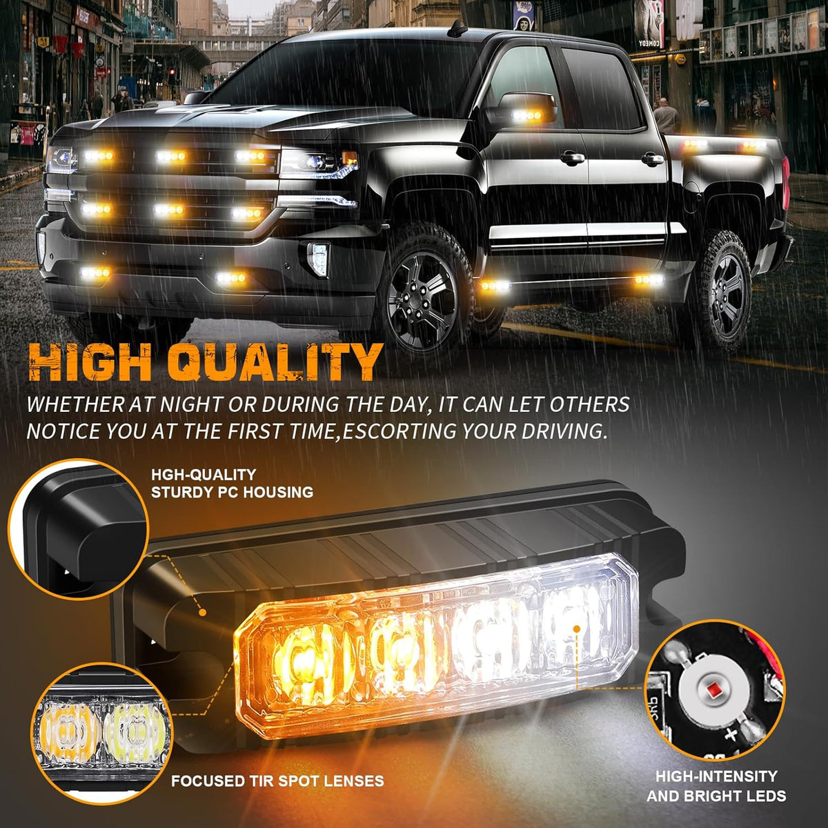 XRIDONSEN 8PCS Sync Grill Strobe Lights 32 LED Amber White Grille Light Bar