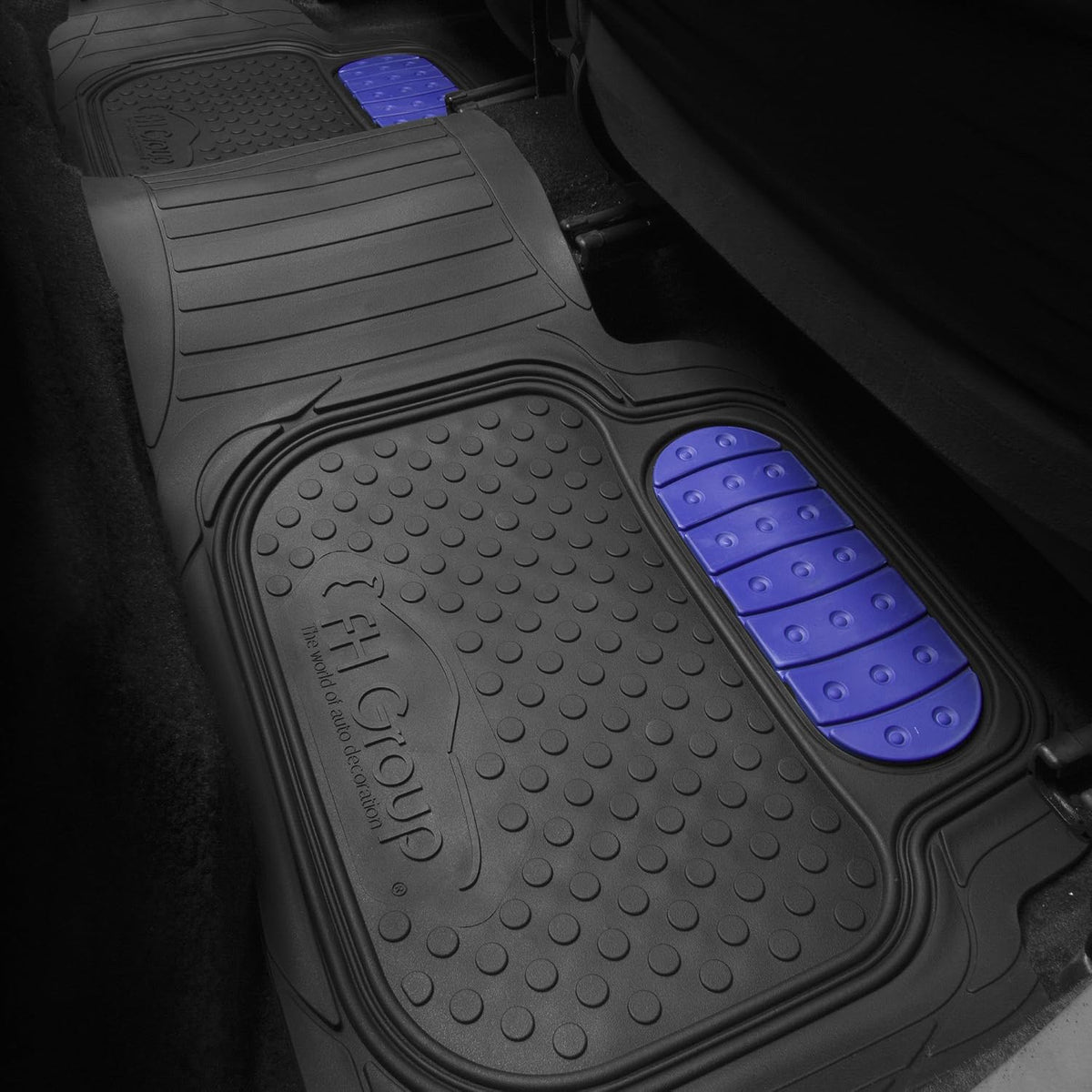 FH Group Heavy-Duty Rubber Car Floor Mats - Universal Fit, Trimmable, Climaproof - For Sedans, SUVs, Trucks - Blue