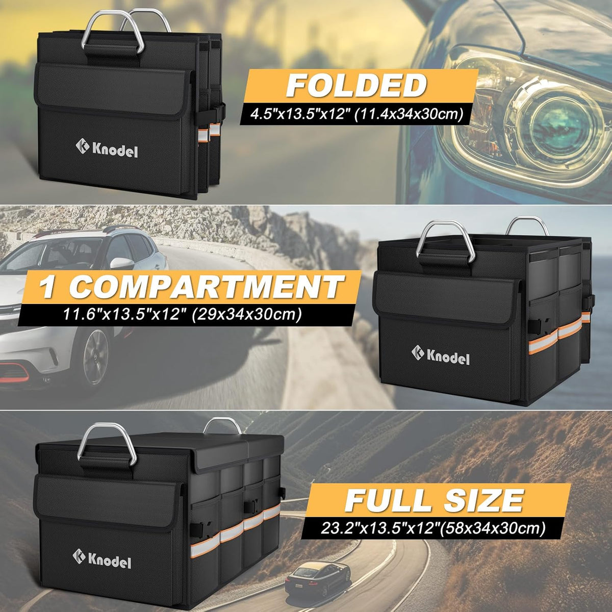 K KNODEL Car Trunk Organizer, Car Organizer With Lid, Heavy Duty Collapsible Trunk Storage for SUV, Truck, Cargo Trunk Organizer with Lid (Medium, Black)