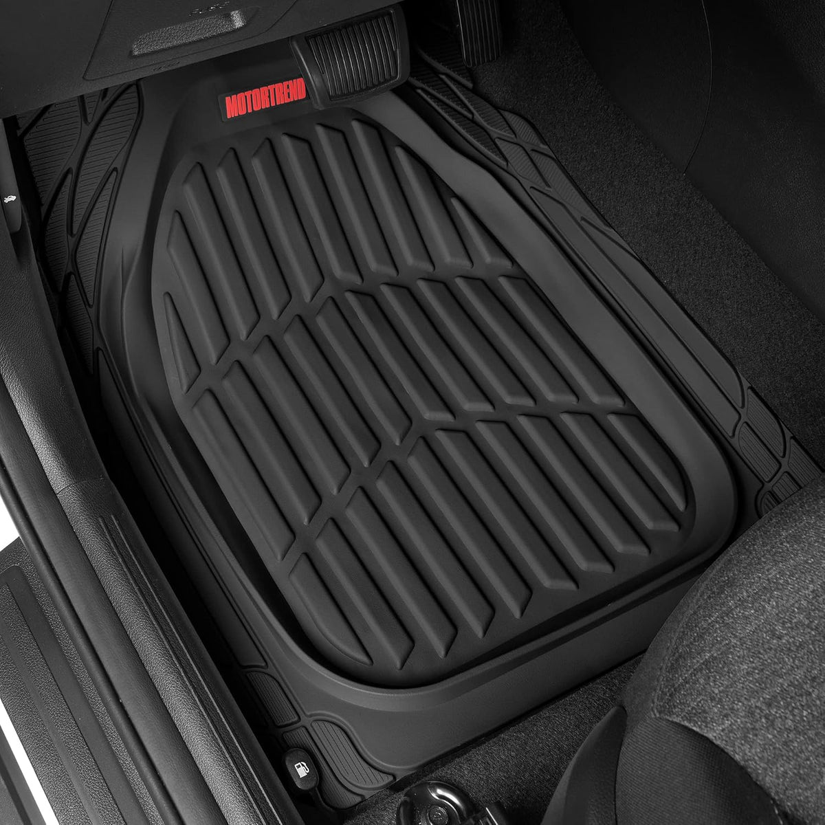 Motor Trend MT-921-BK FlexTough Tortoise - Heavy Duty Rubber Floor Mats for Car SUV Van & Truck - All Weather Protection - Deep Dish (Black)