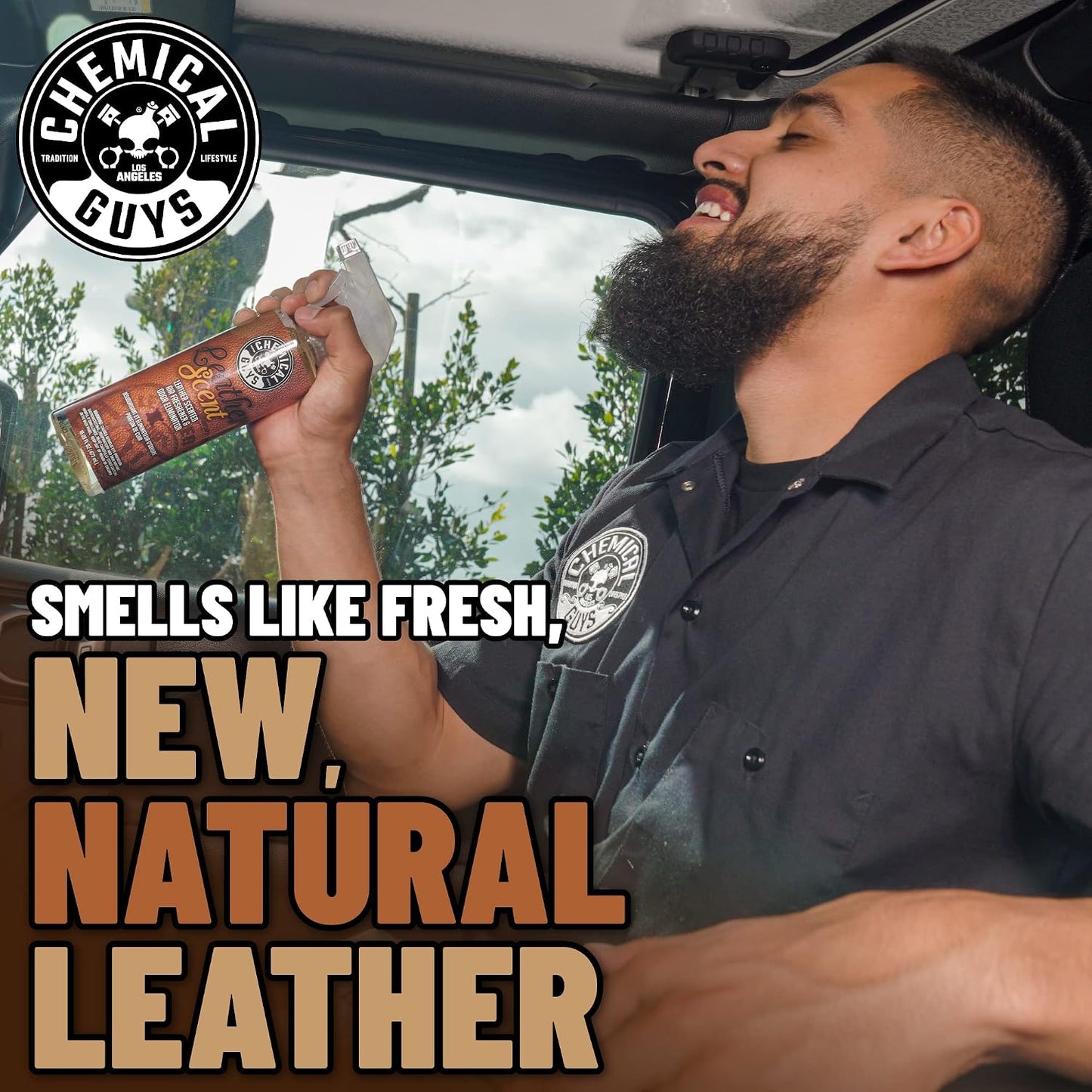 Chemical Guys, Leather Scent Air Freshener & Odor Neutralizer Spray, 16 oz | Rich leather scent refreshes interiors while neutralizing odors, adjustable spray for cars, trucks and SUVs