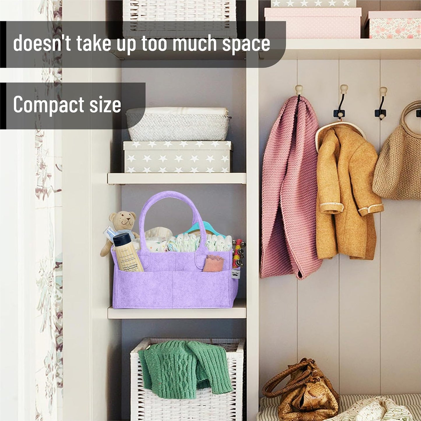 Mr. Pen- Baby Diaper Caddy Organizer, lavender dream | Nursery Storage Bin and Car Organizer for Diapers and Baby Wipes