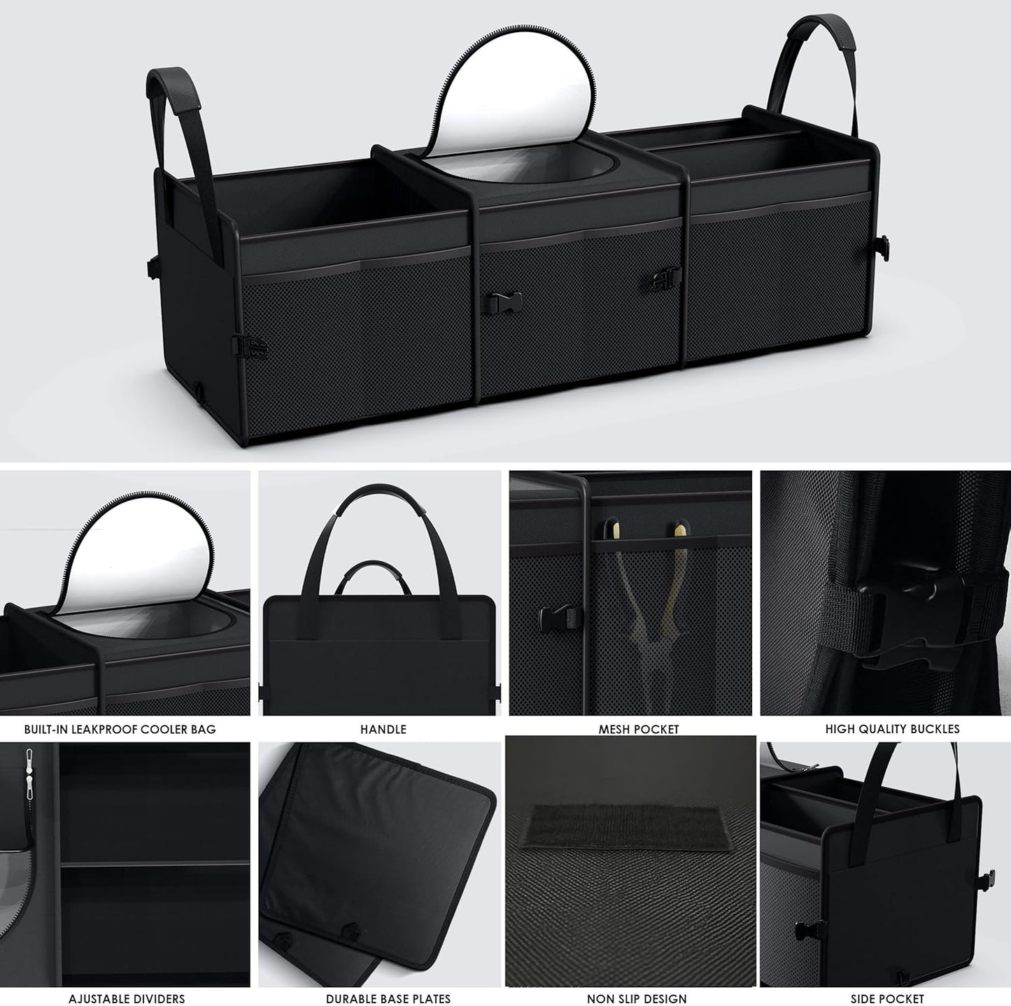 Trunk Organizer, 95L Capacity SUV Trunk Organizer with Cooler, 3 Compartments Heavy Duty Collapsible Car Storage Organizer for Truck, Van