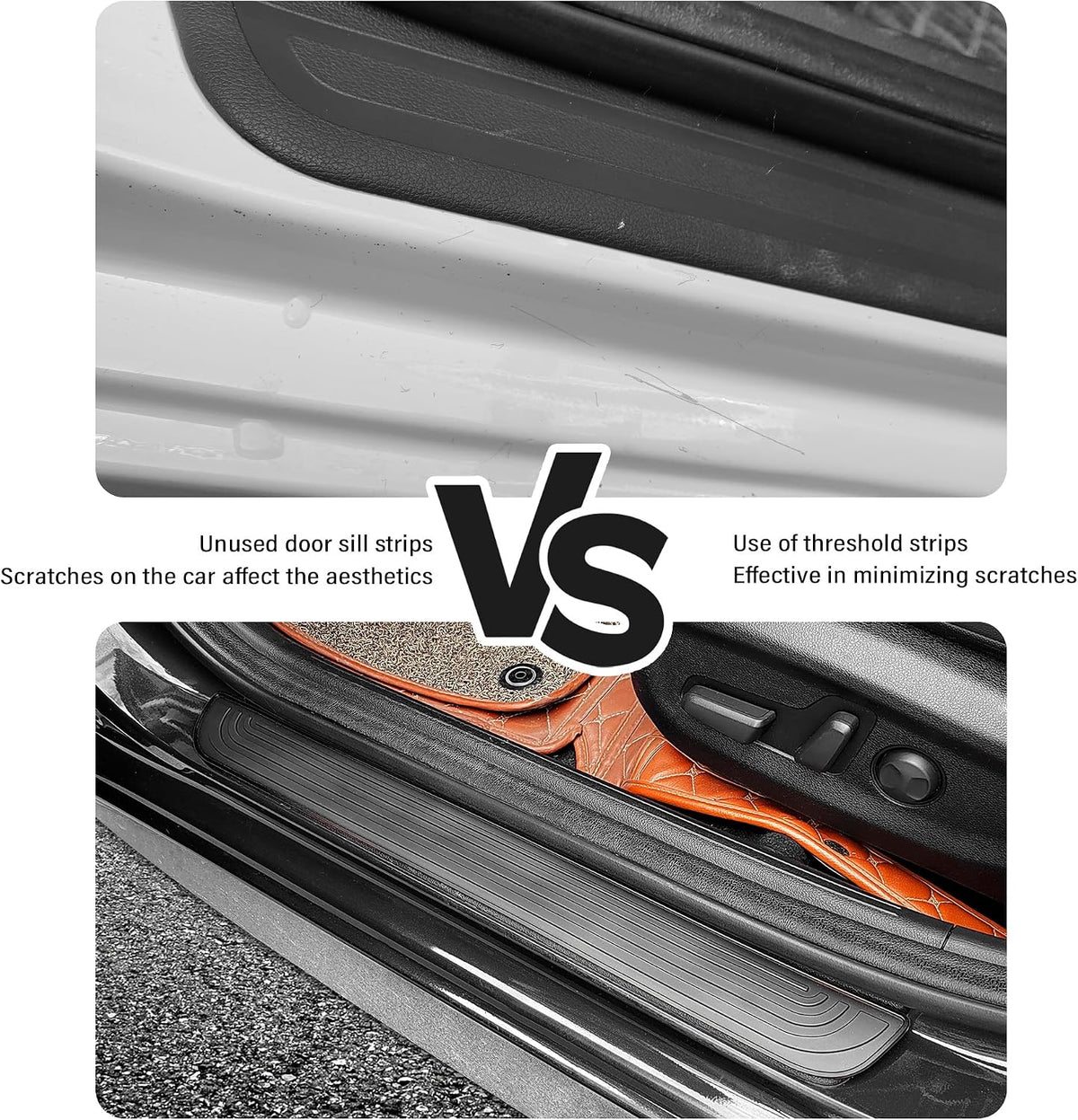 4PCS Car Door Sill Protector,Anti-Scratch Rubber Car Door Protector Edge Guards for Door Steps,Universal Waterproof Door Threshold Strips Exterior Accessories for Car Truck SUV (Black, Width 2.36")