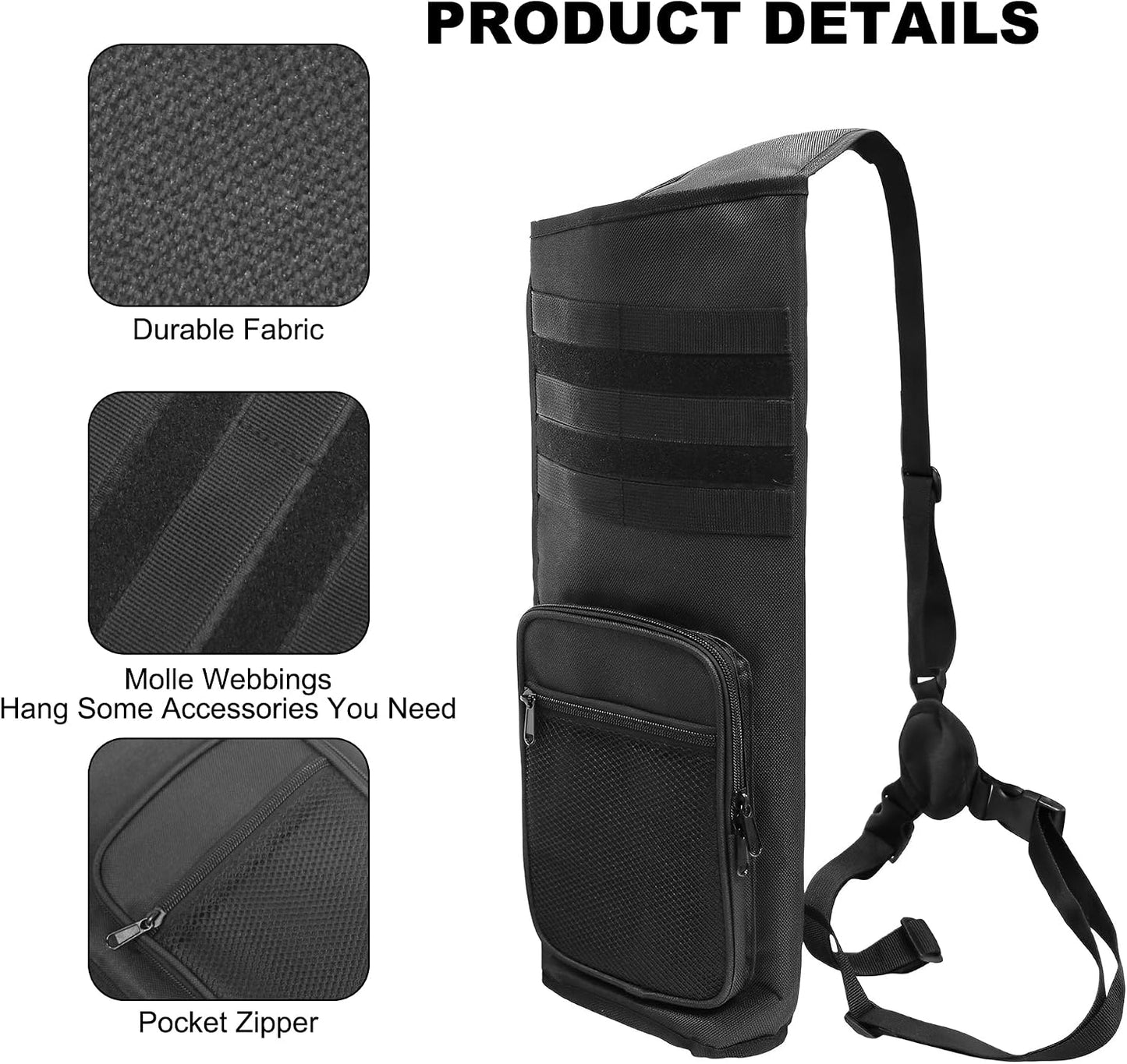 Lightweight Back Arrow Quiver, Holds 22-28 Arrows, Molle System, Adjustable 3-Point Carry, Ideal for Target Practice & Training (Left/Right Hand)