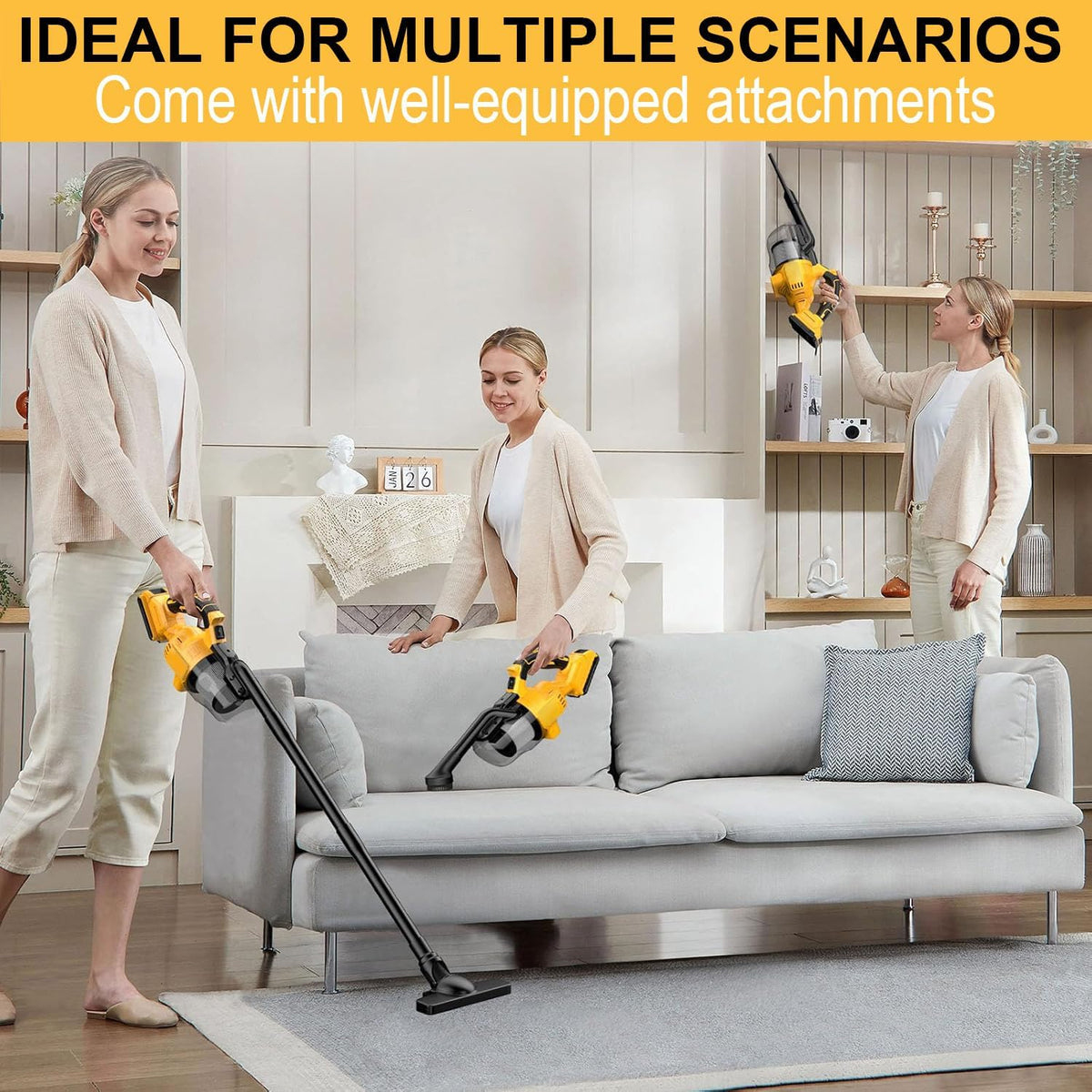 Cordless Vacuum Cleaner for De-Walt 20V, Brushless 5 in 1 Stick Vacuum with Washable HEPA Filter 55CFM Handheld Vacuum Cleaner for Floor, Carpet, Car, Shop Vac(Tool Only)
