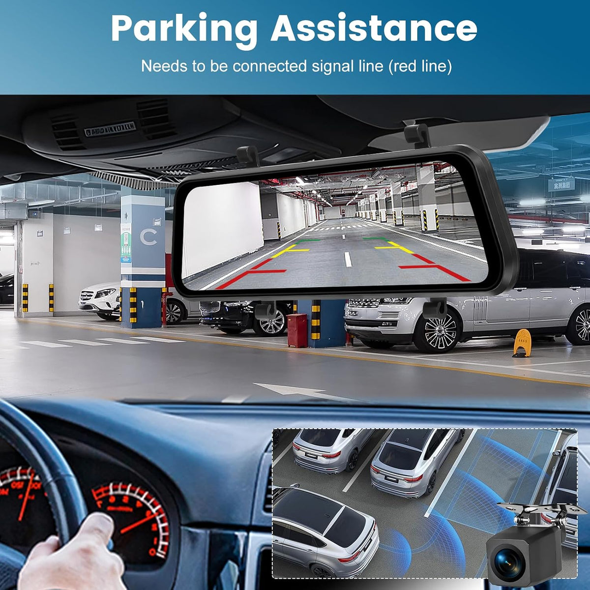 4K Rear View Mirror Camera Dual Lens with WiFi and APP Control 9.66 Inch
