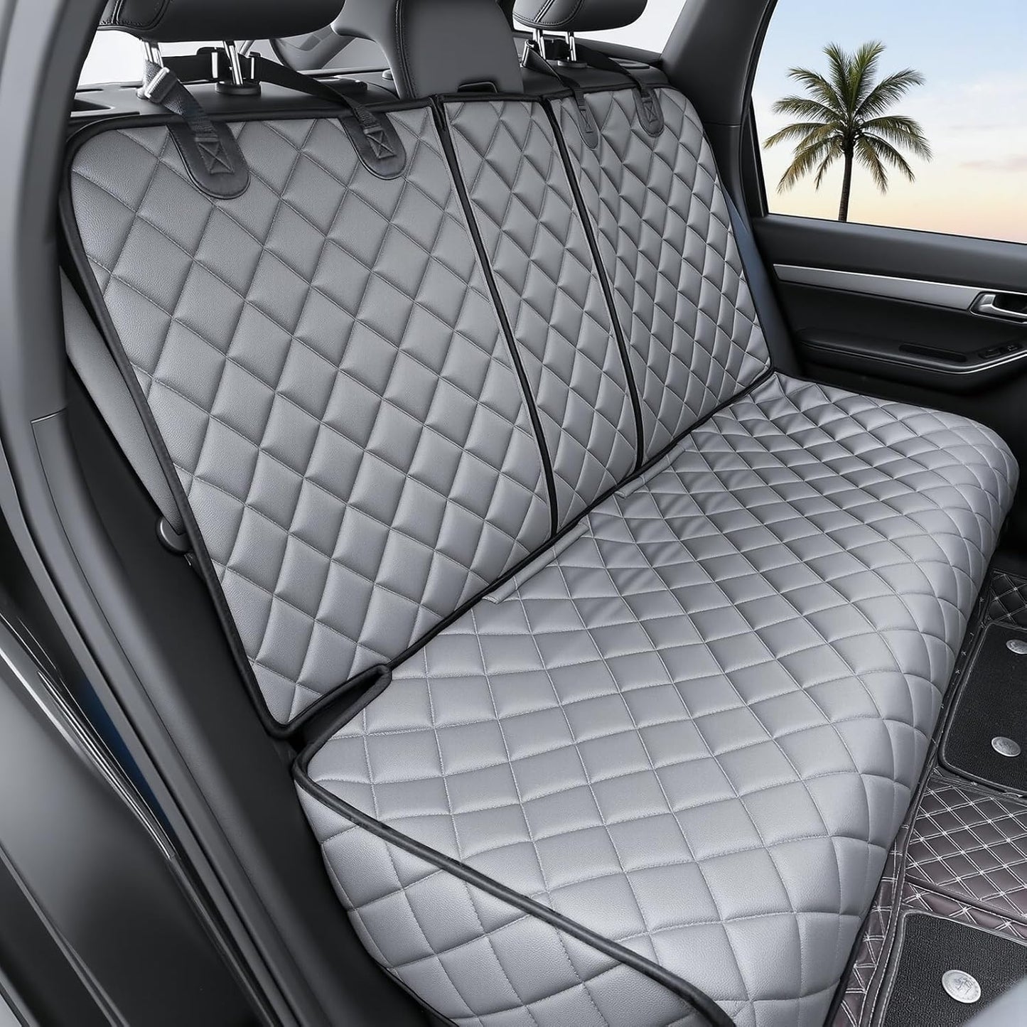 Dog Car Seat Cover for Back Seat, Waterproof Back Seat Covers for Dogs, PU Leather Nonslip Rear Car Seat Cover Universal Fit for Most Vehicles,SUVs(Grey, Standard)