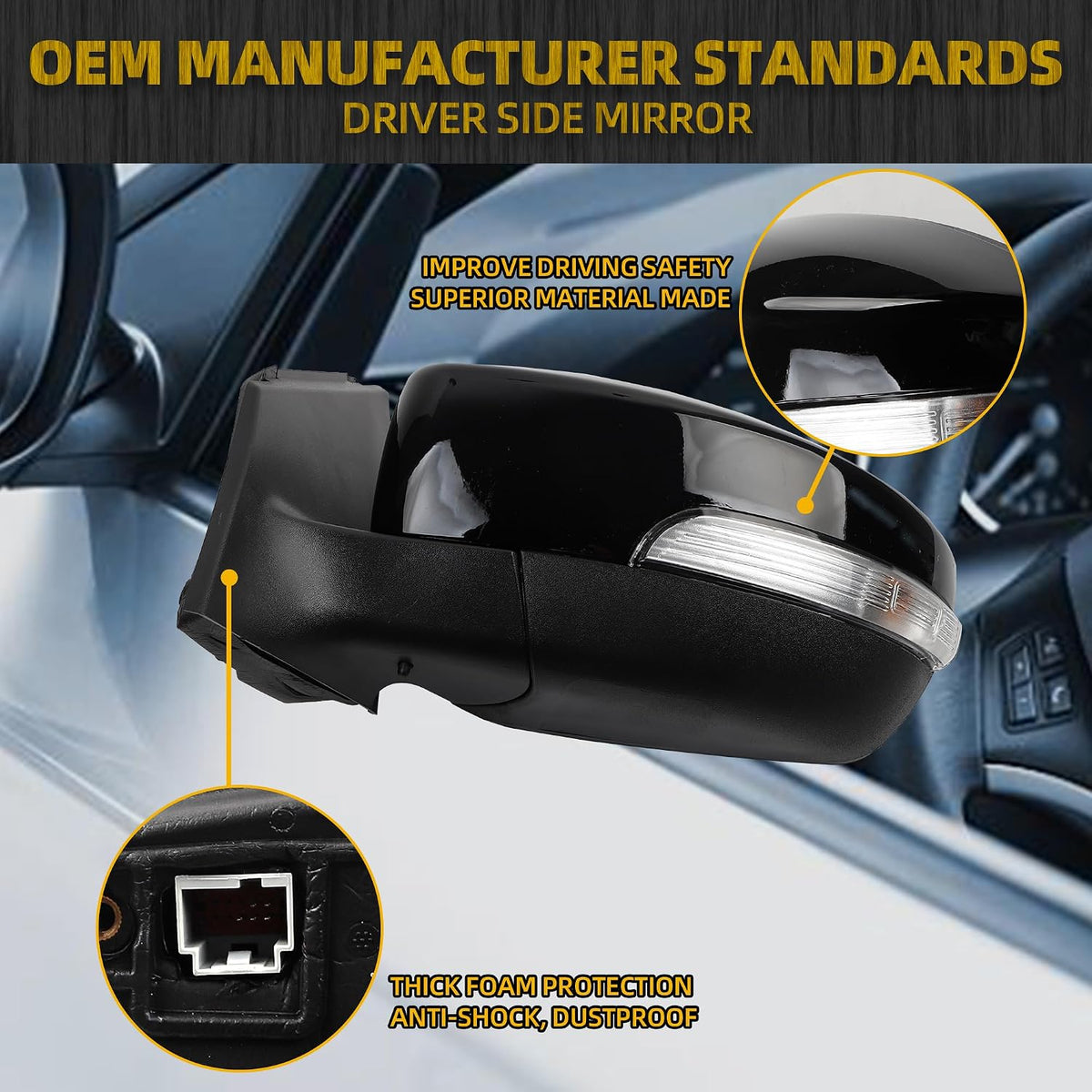 Dasbecan Left Side Mirror Compatible with 2012-2014 Ford Focus Black 5Pins