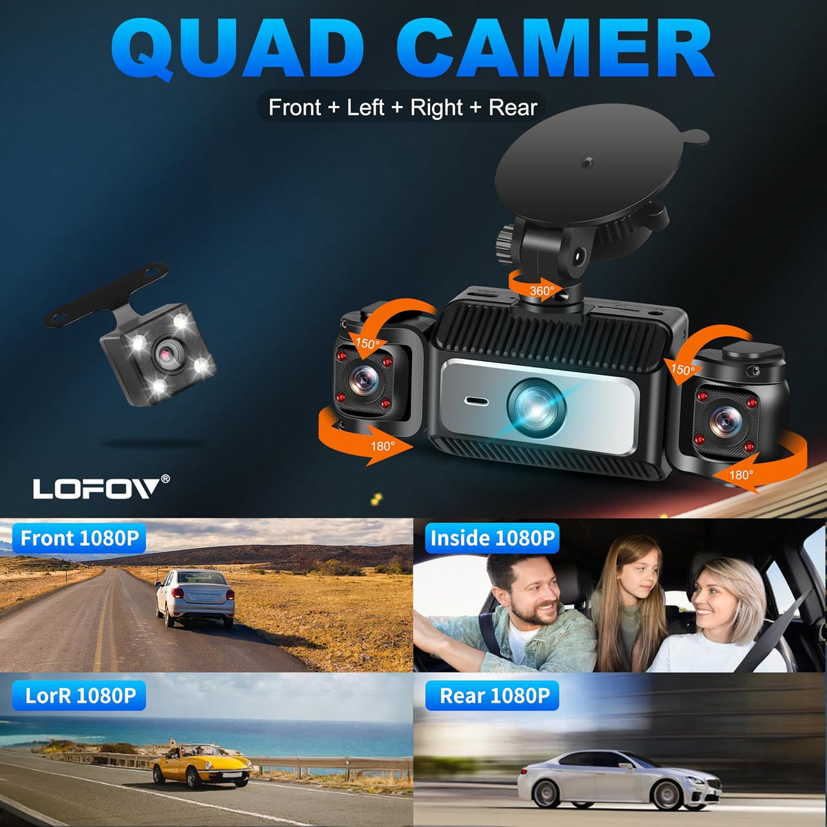 360° 4 Channel Dash Cam Front and Rear Inside
