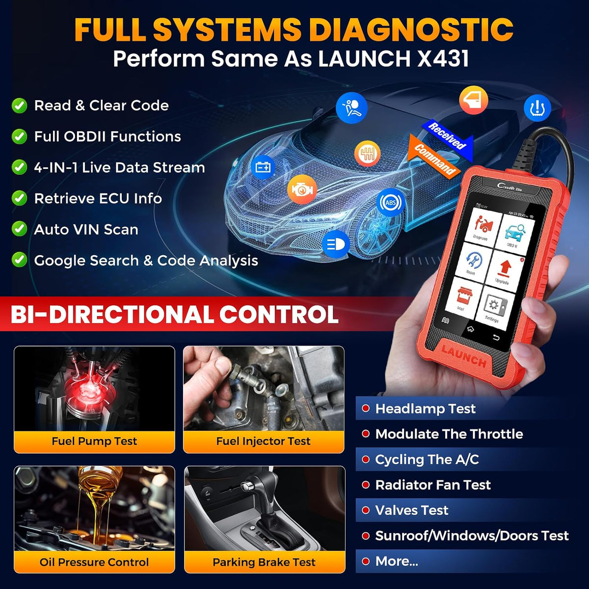 LAUNCH Creader Elite OBD2 Scanner Bi-Directional Diagnostic Tool for VAG