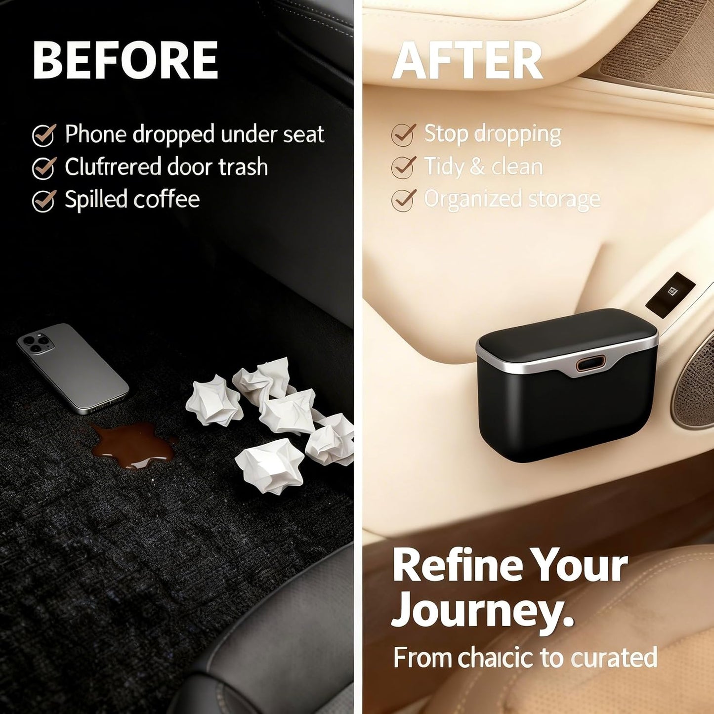 Car Trash Can with Lid - Leakproof Mini Garbage Bin for Door or Seatback,Premium ABS Auto Organizer,Space-Saving Car Garbage Can for Commuters,Families and Pet Owners,Fit for SUV,Sedan,Truck (Black)