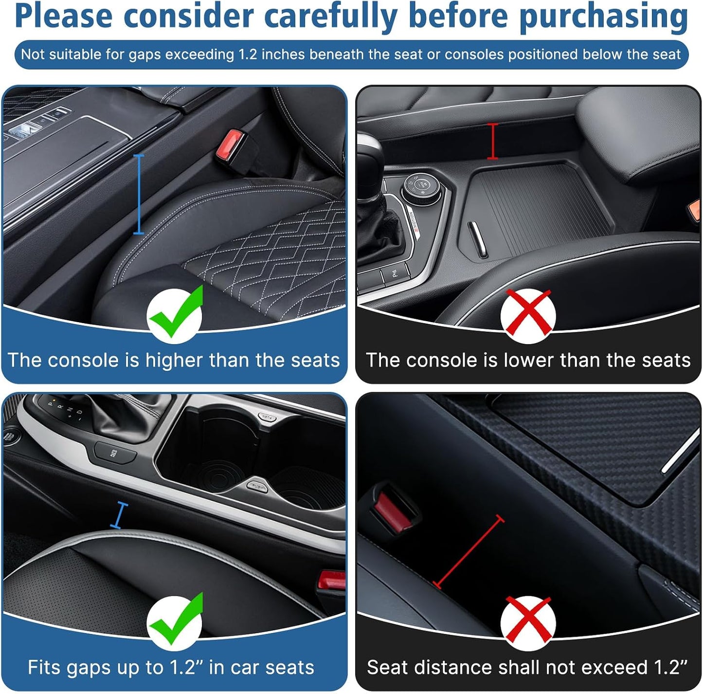 2PCS Black Leather Seat Gap Filler Organizer, Front Seat Gap Storage Box with Cup Holder and Charging Hole, Car Organizer for Phone, Keys, Sunglasses and Drink, Universal Fit Left and Right Side