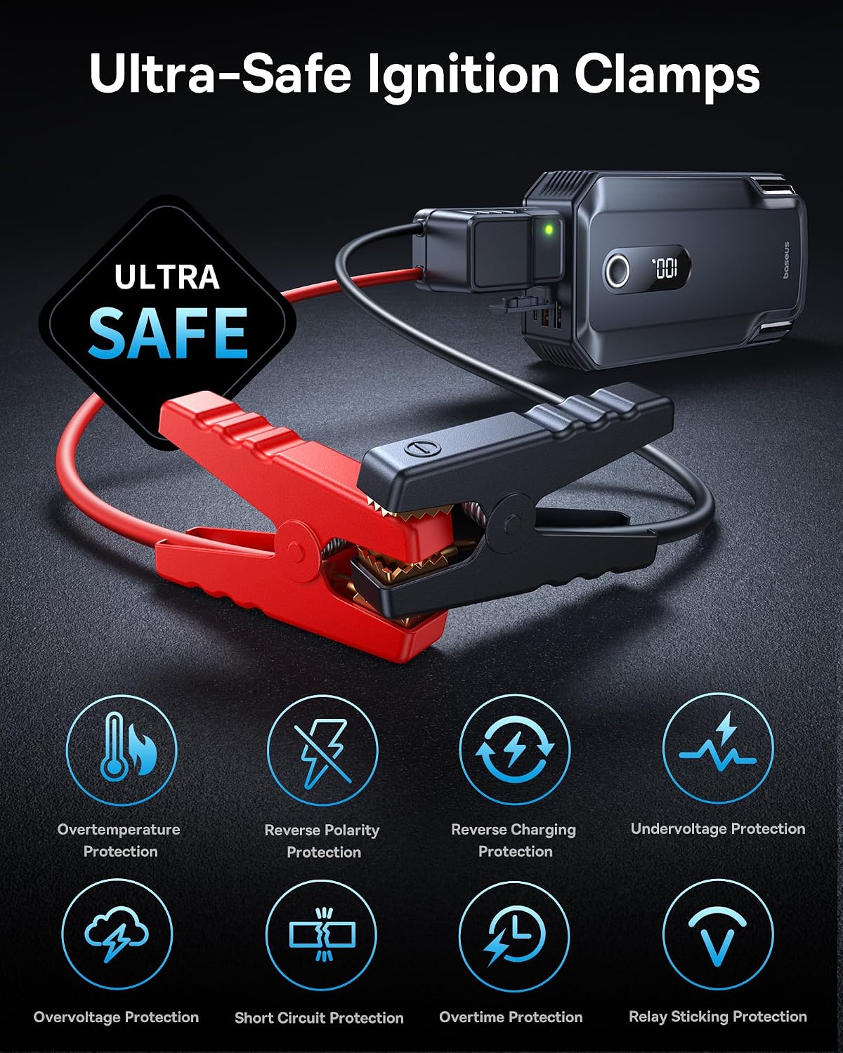 Baseus 8000A Jump Starter, 20000mAh Portable Jump Starter Battery Pack, 12V Car Battery 5 in 1 Jump Starter with 30W Fast Charging and LED Display, for Up to 10.0L Gas 6.0L Diesel Engines