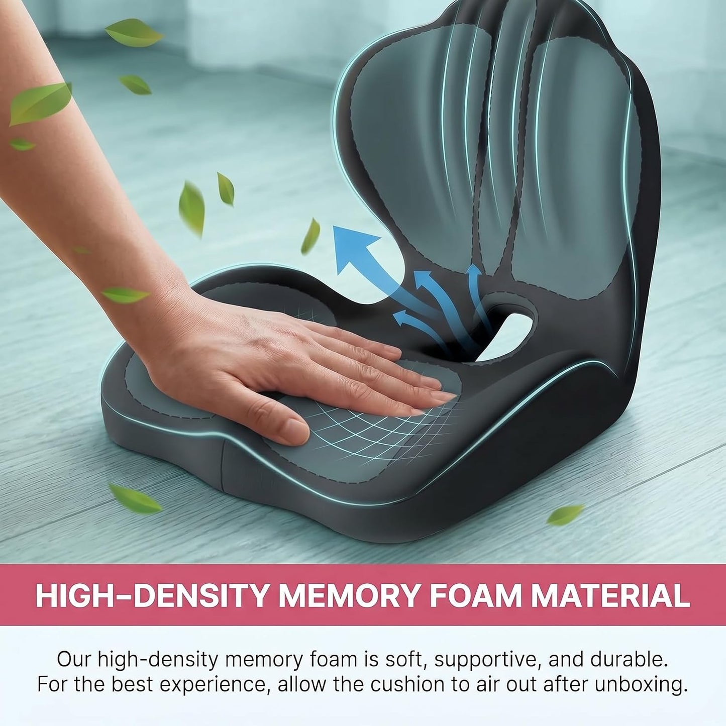 Ergonomic Waist Support and Seat Cushion, 2-in-1 Memory Foam Pad, Hollow Design for Coccyx, Suitable for Office Chairs, Car Safety Seats and Household Use - Relieves Lower Back and Hip Pain (Black)