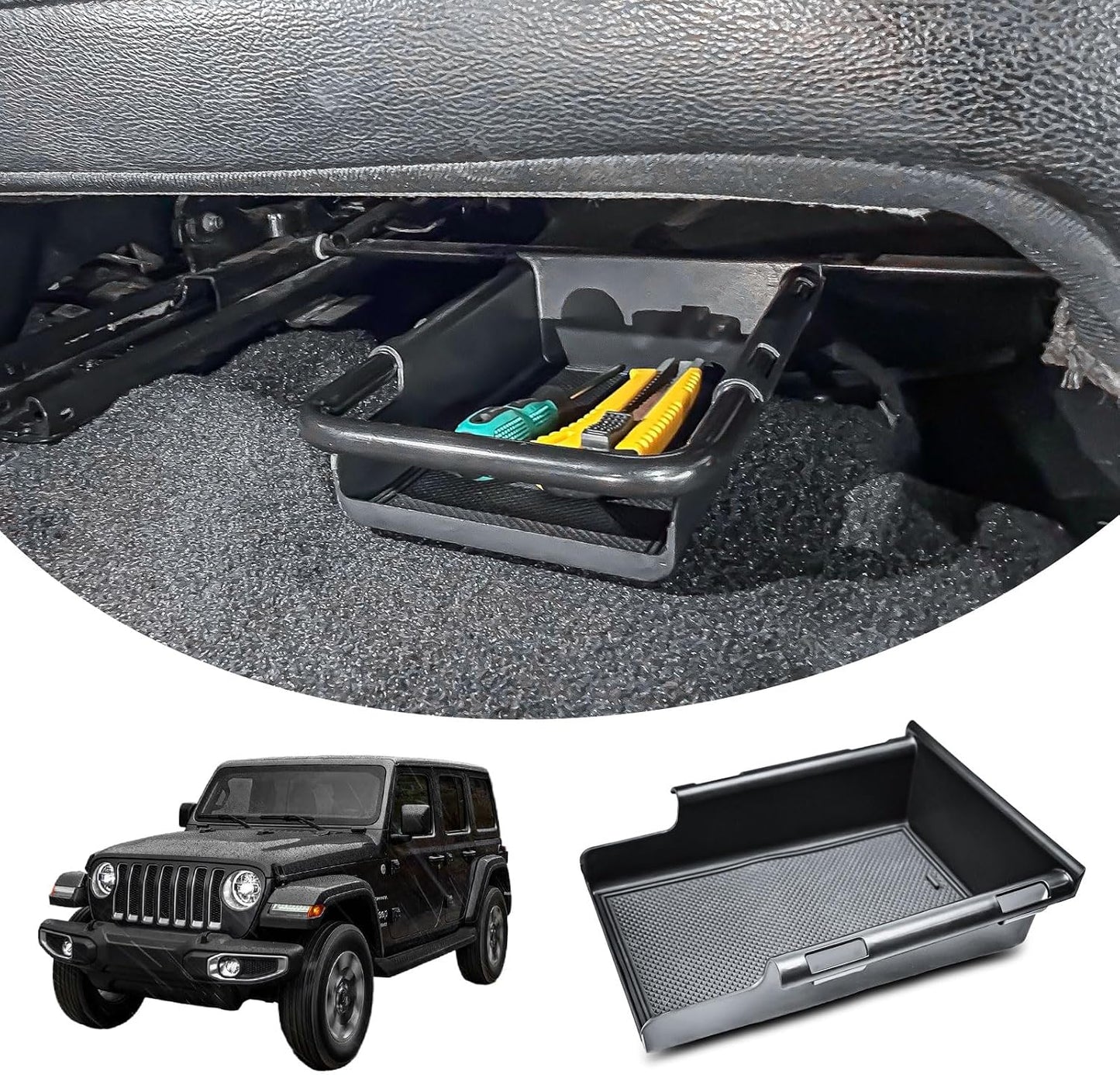 EDBETOS Front Under-Seat Consoles Tray Compatible with Jeep Wrangler JL/JLU 2018-2023 2024 2025 and Jeep Gladiator JT Truck 2020-2024 2025 Accessories Hidden Storage Organizer (Manual Seat Only)